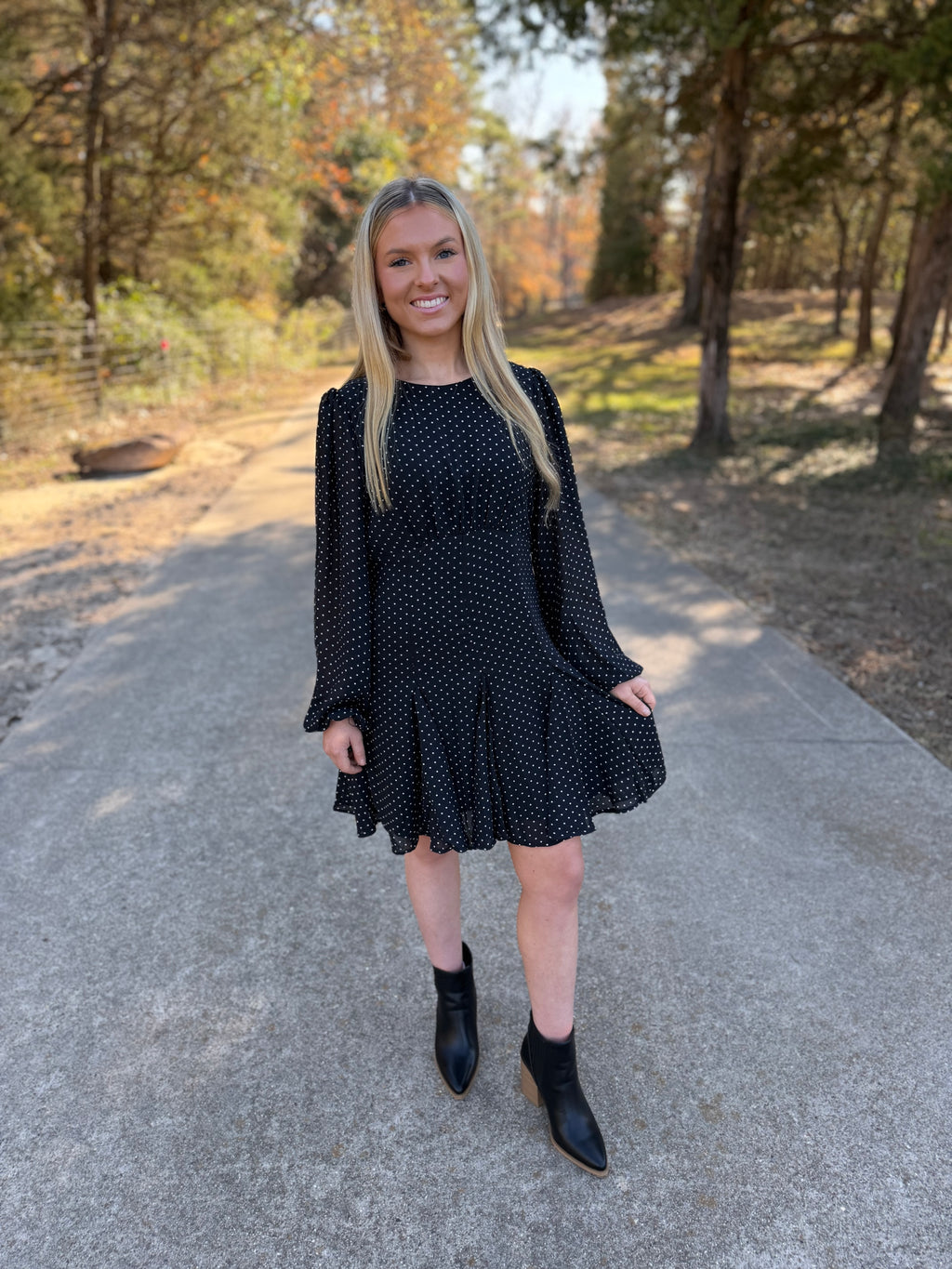 POLKA DOT FLARED MINI DRESS