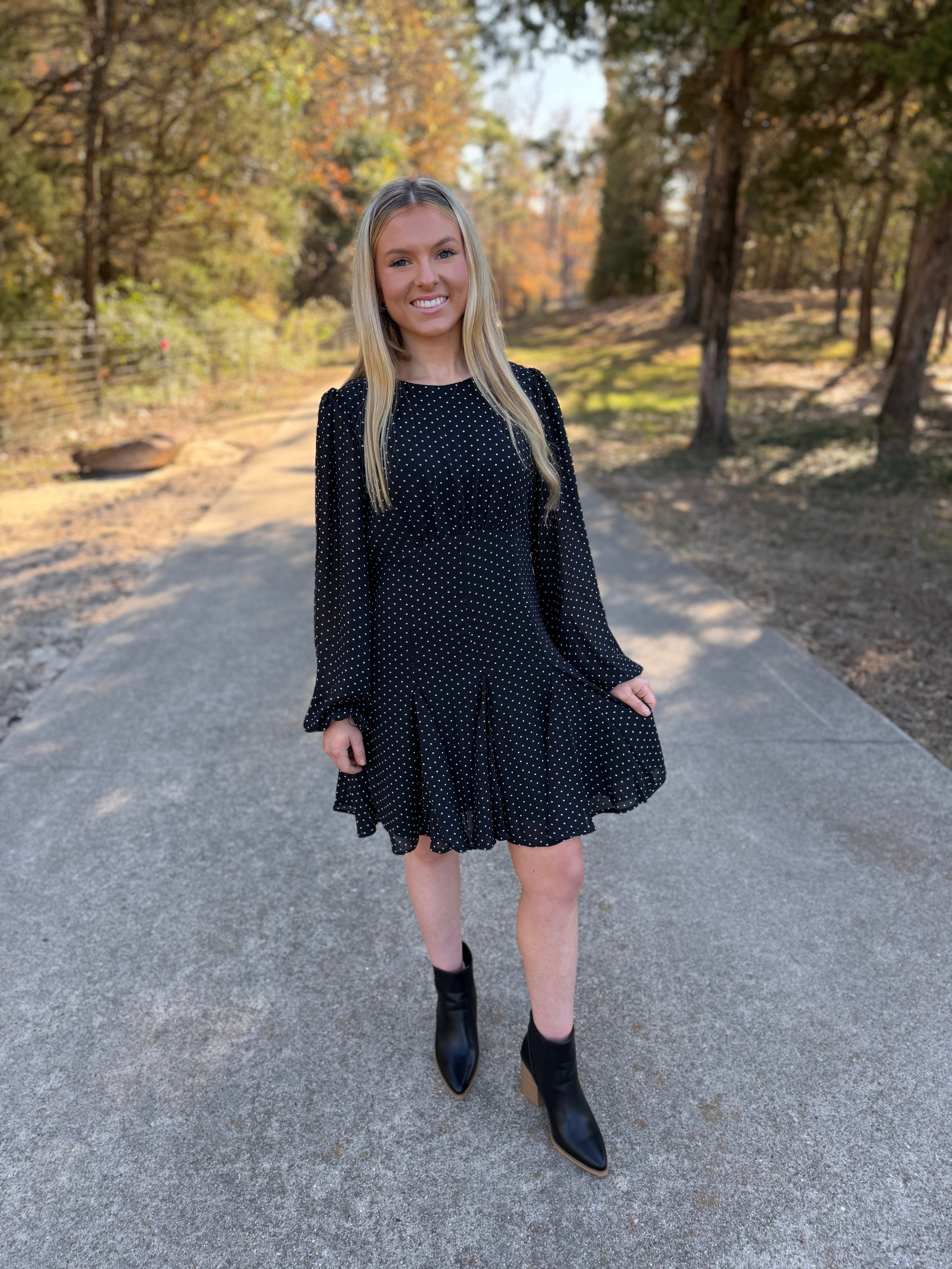 POLKA DOT FLARED MINI DRESS