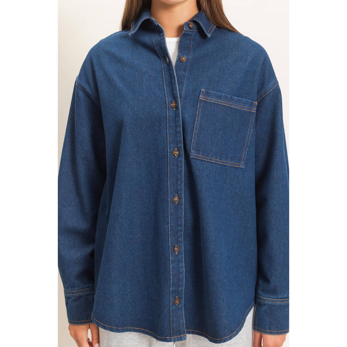 Denim Button-Up Collar Shirt