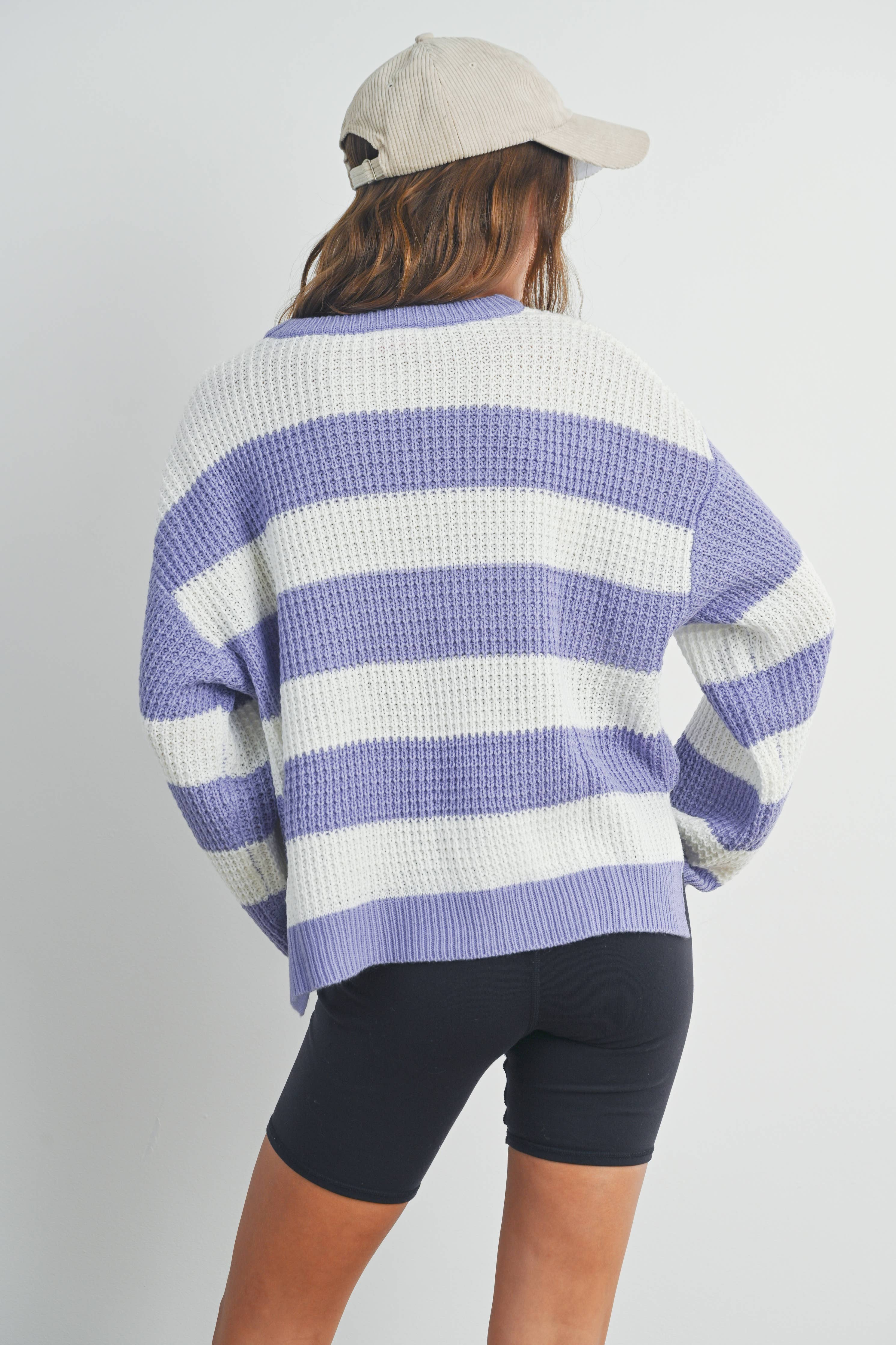 Striped Round Neck Long Sleeve Sweater