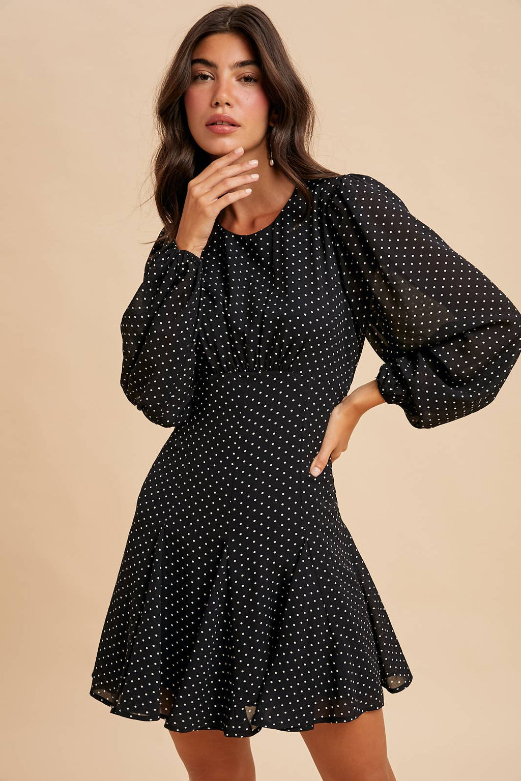 POLKA DOT FLARED MINI DRESS