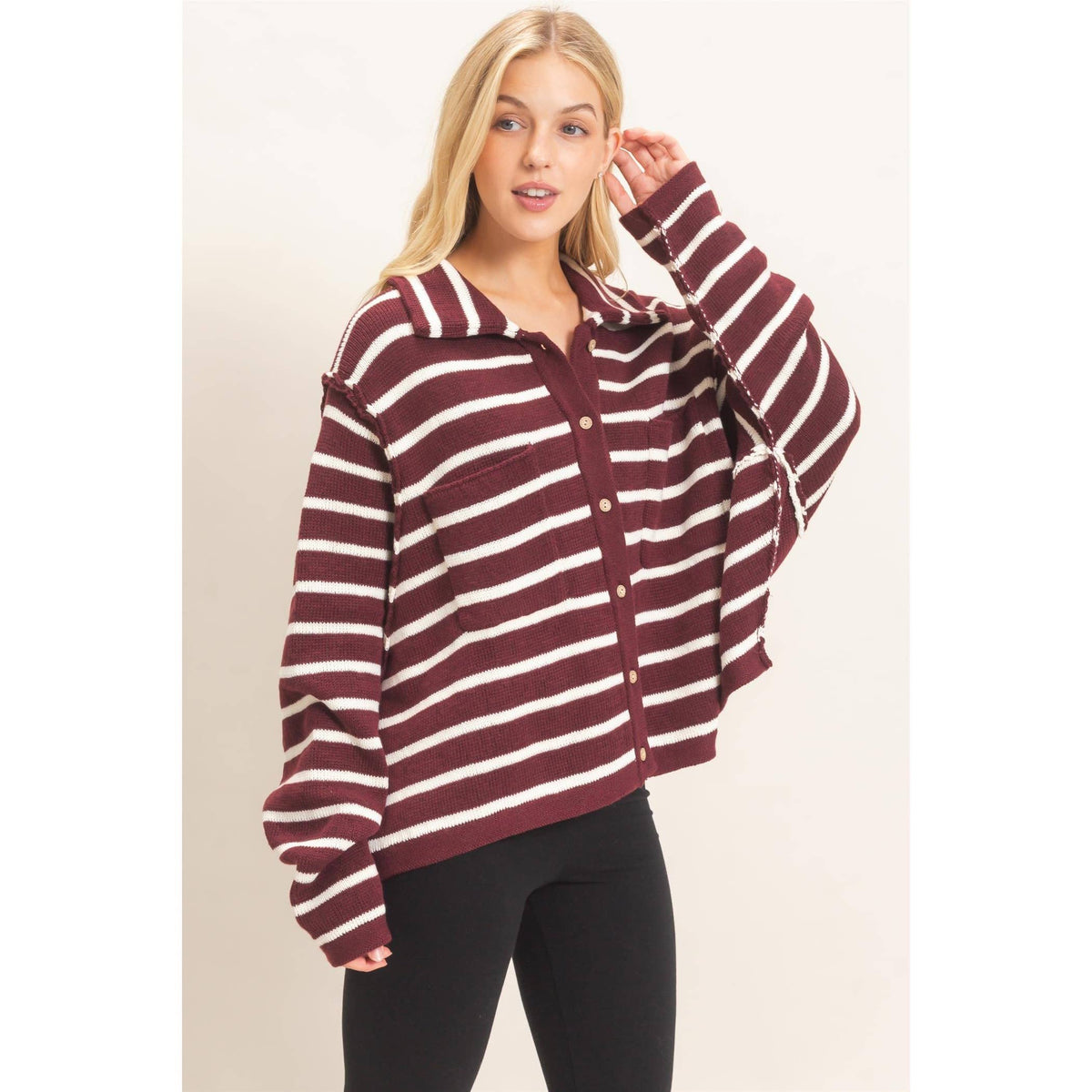 Striped Button Front Cardigan
