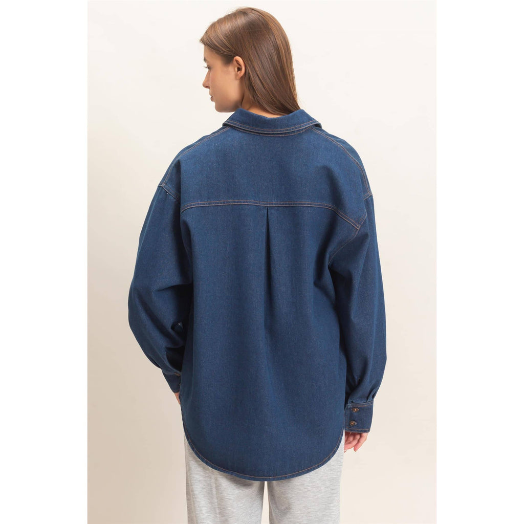 Denim Button-Up Collar Shirt
