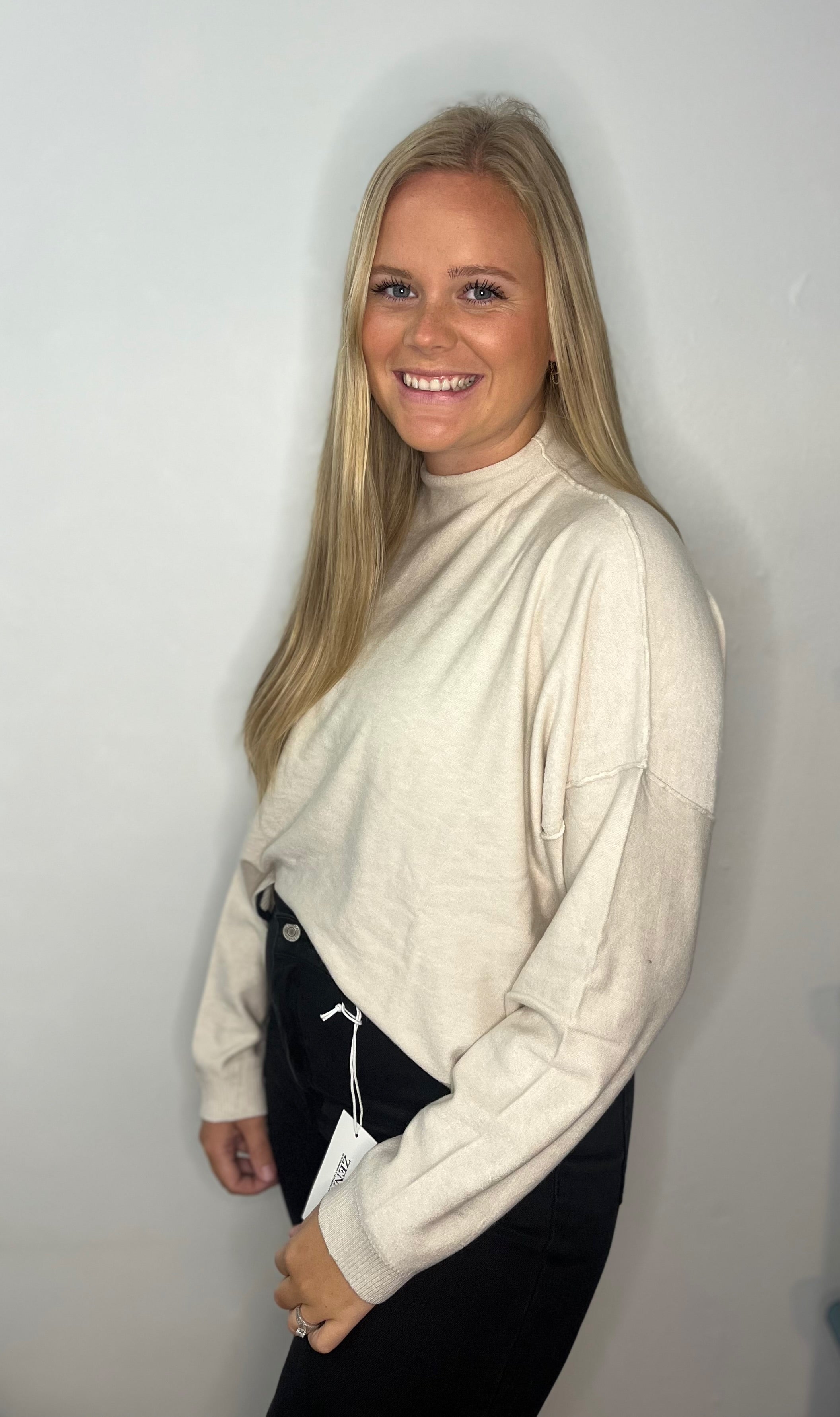 Mock Neck Fall Crop Sweater