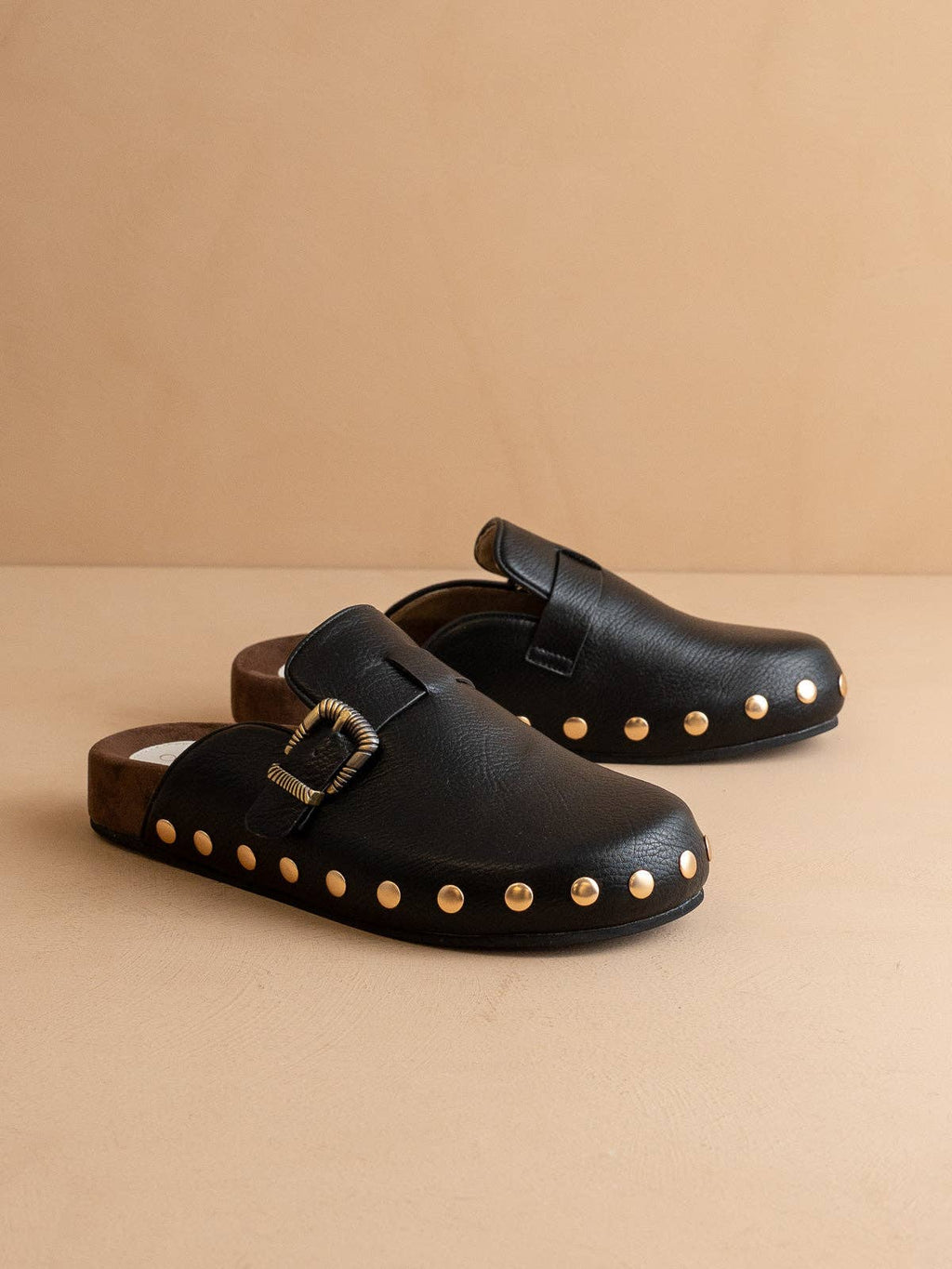 The Toni | Black Studded Buckle Clog