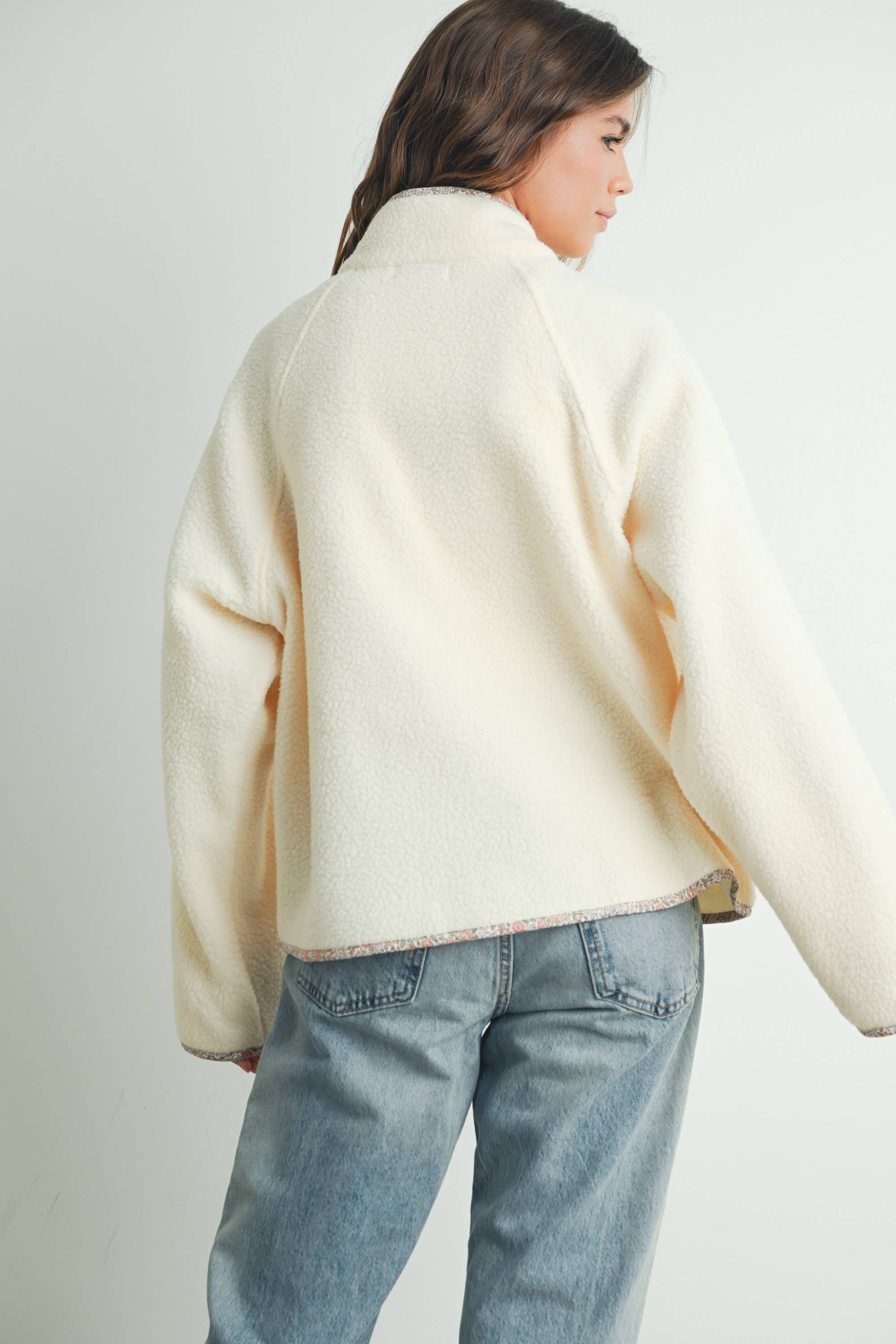 Cozy Snap Mock Neck Sherpa Fleece Jacket