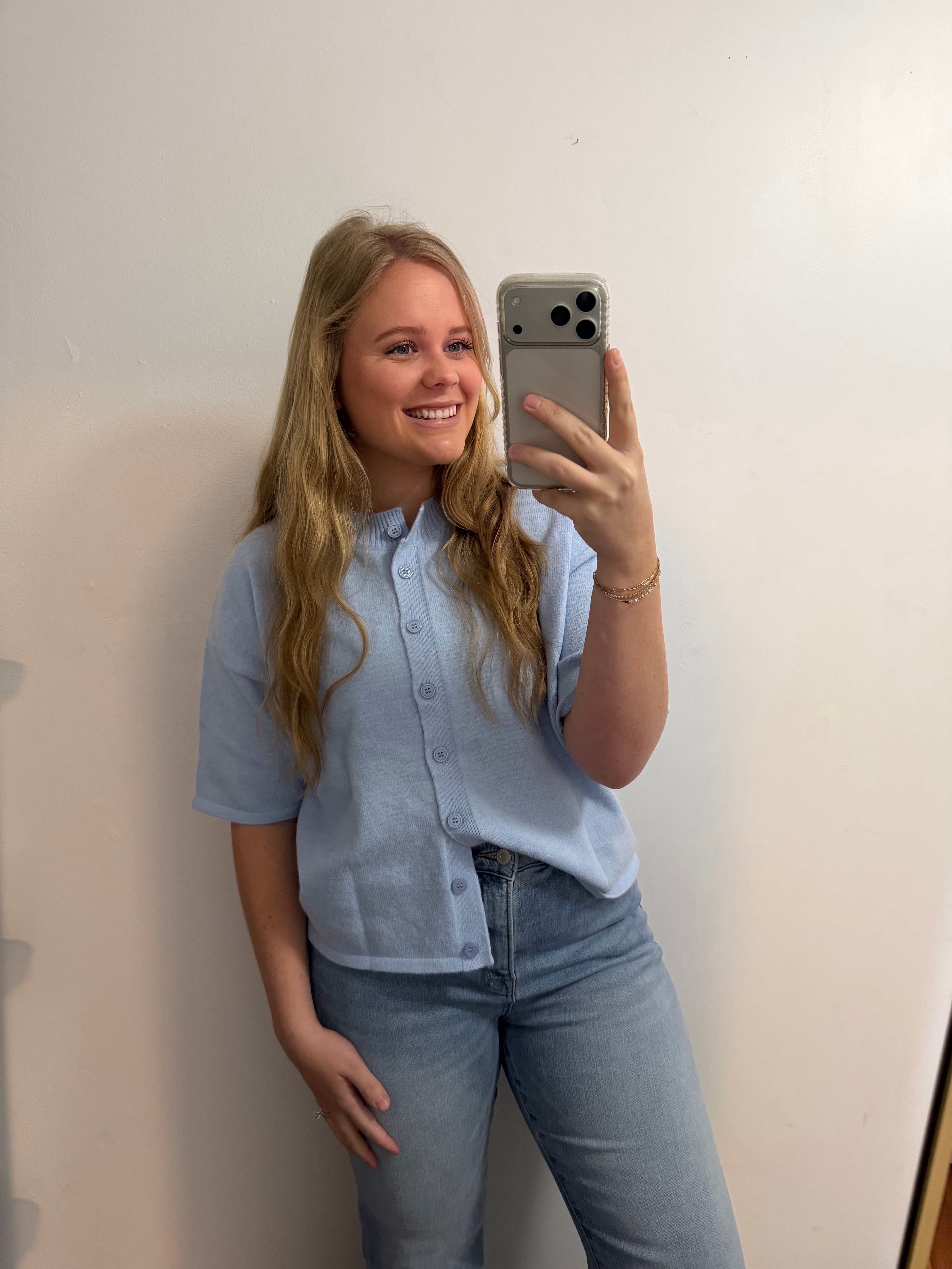 LAS 3/4 Sleeve Boxy Knit Button Down Sweater Cardigan (S-XL)