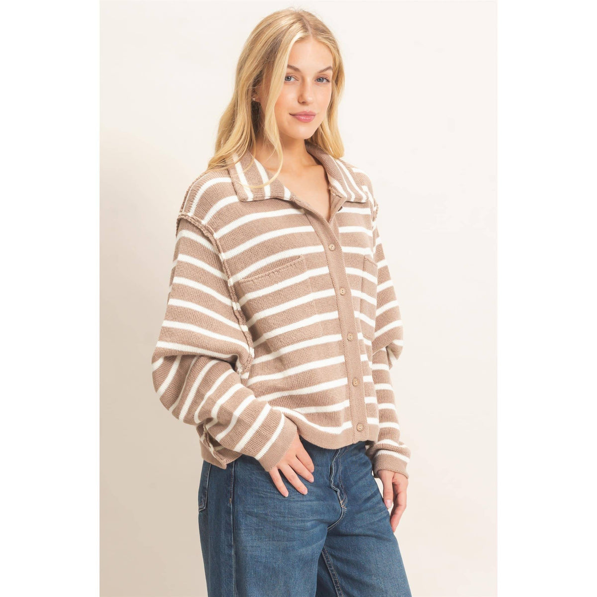 Striped Button Front Cardigan