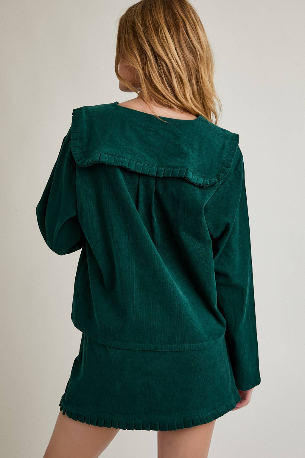 CORDUROY JACKET FRILL DETAIL COLLAR & MINI SKIRT