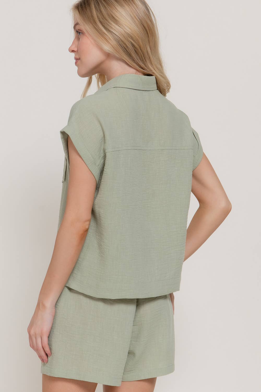 Dolman Short Sleeve Shirt & Shorts Linen Effect Set