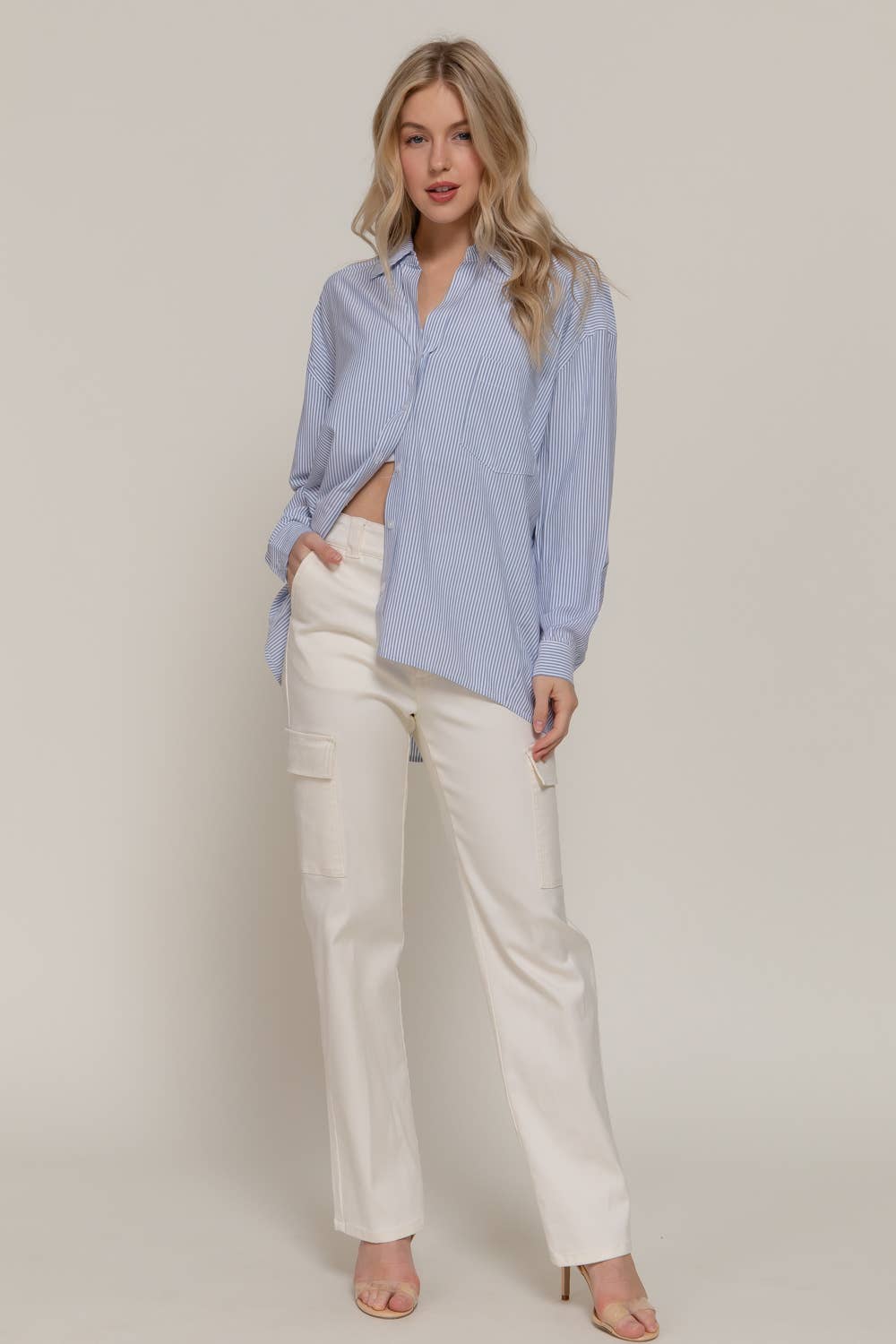 Long Dolman Sleeve Oversized Y/D Stripe Shirt