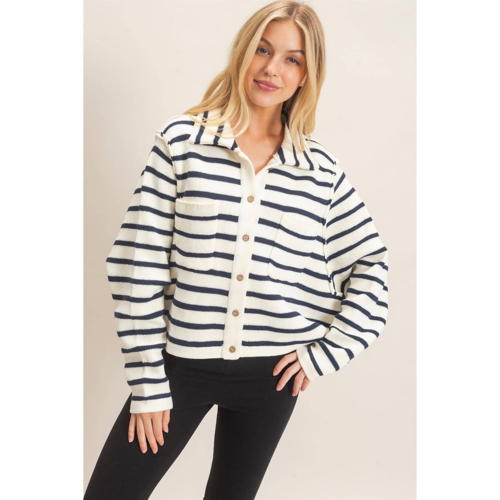 Striped Button Front Cardigan