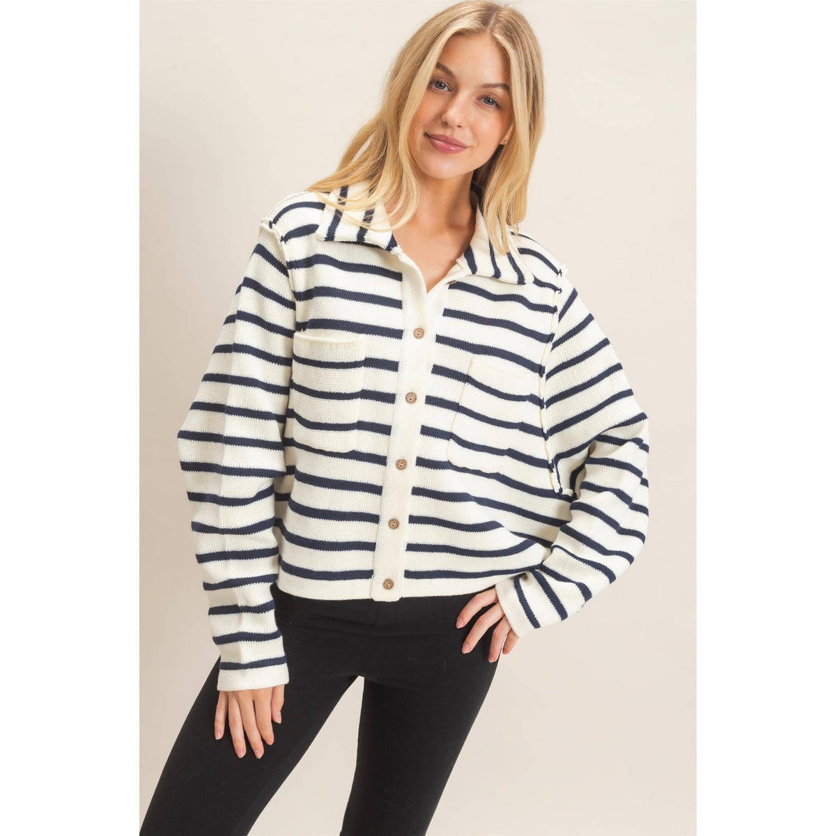 Striped Button Front Cardigan