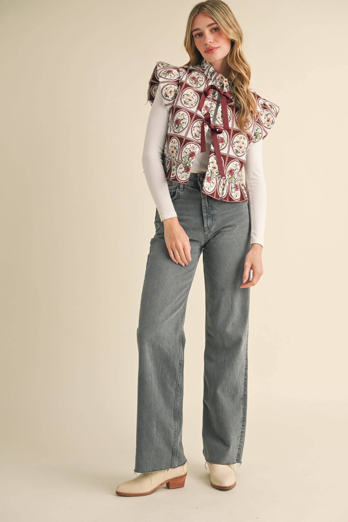 Vintage Flutter Sleeve Floral Puff Vest