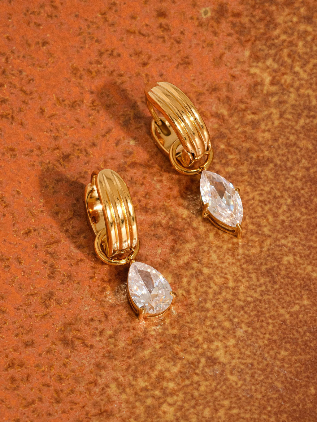 Saffron 18K Gold Non-Tarnish Teardrop CZ Mismatch Earrings