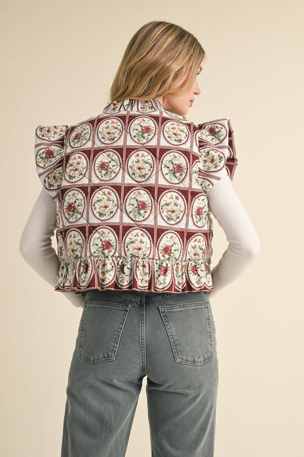 Vintage Flutter Sleeve Floral Puff Vest