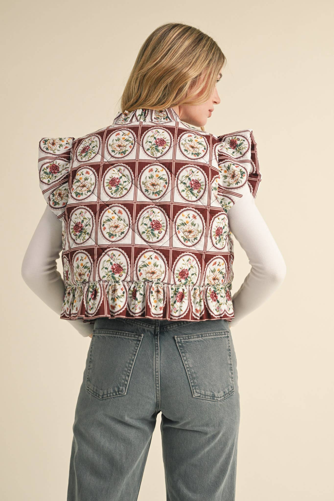 Vintage Flutter Sleeve Floral Puff Vest