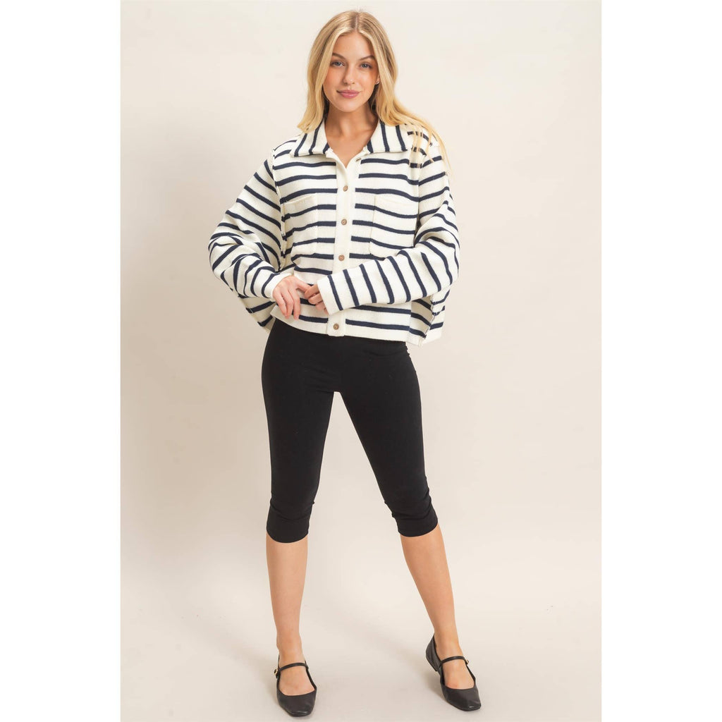 Striped Button Front Cardigan