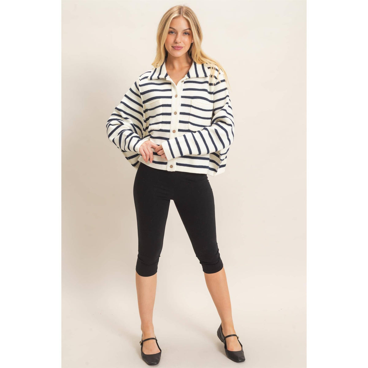 Striped Button Front Cardigan