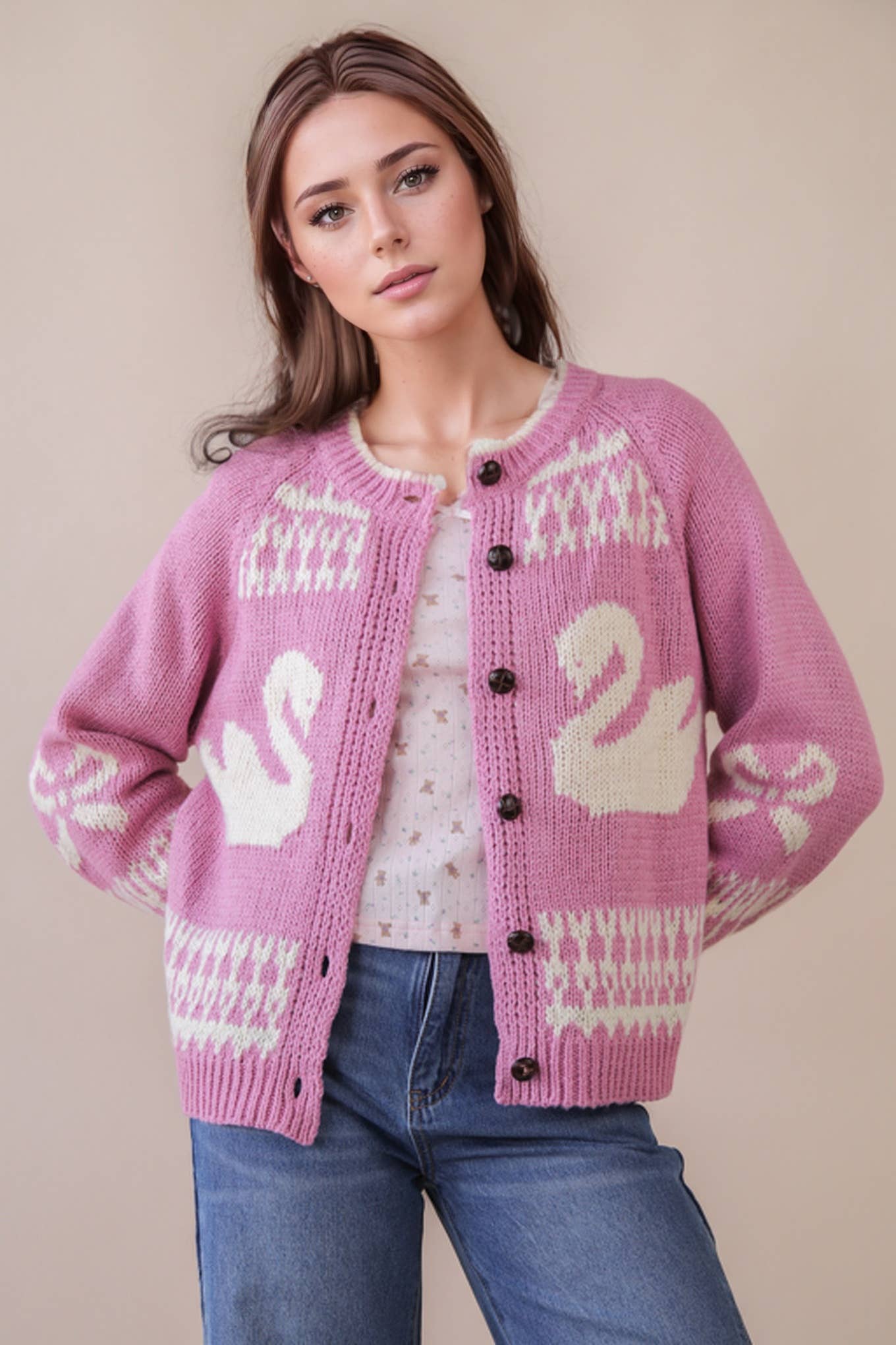 Oversized Graphic Casual Knit Sweater Cardigan