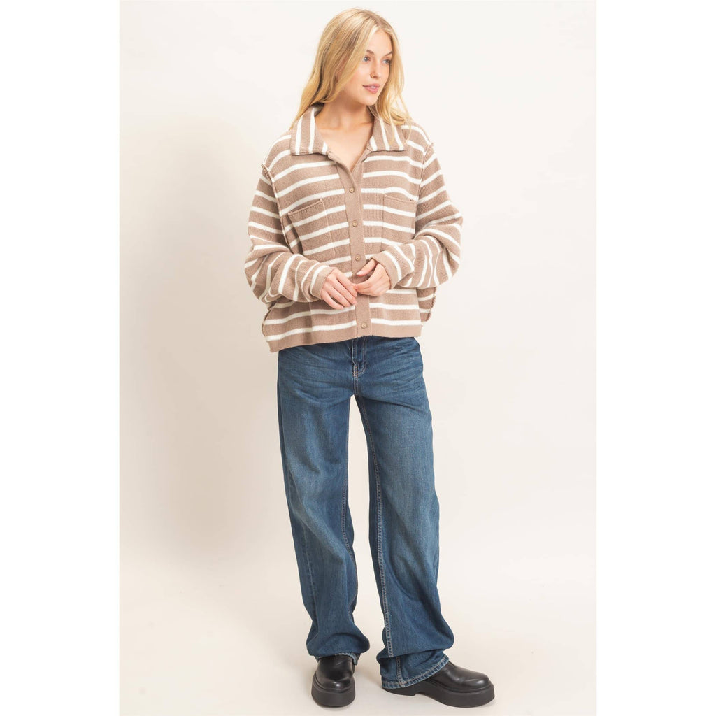Striped Button Front Cardigan