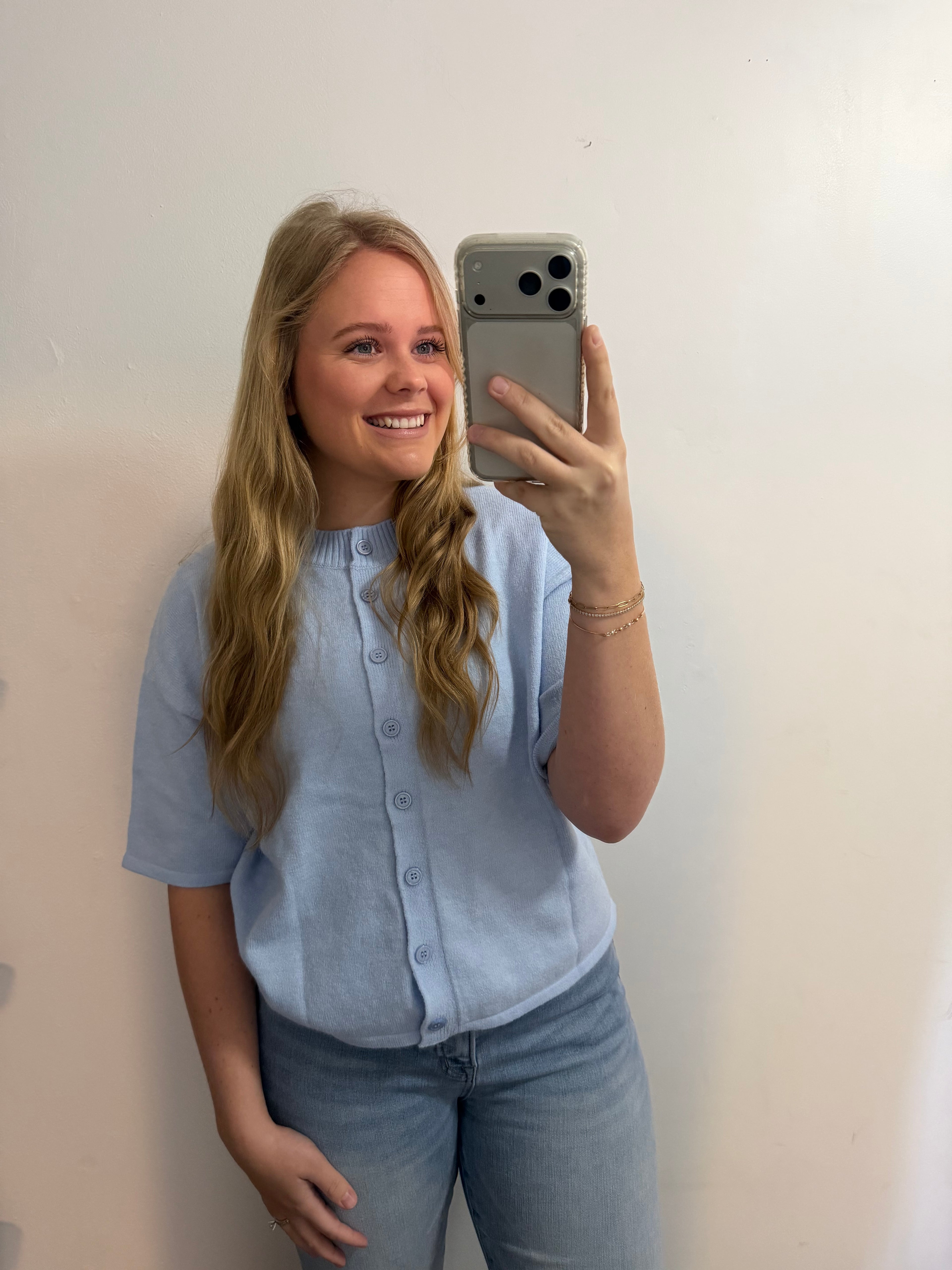 LAS 3/4 Sleeve Boxy Knit Button Down Sweater Cardigan (S-XL)