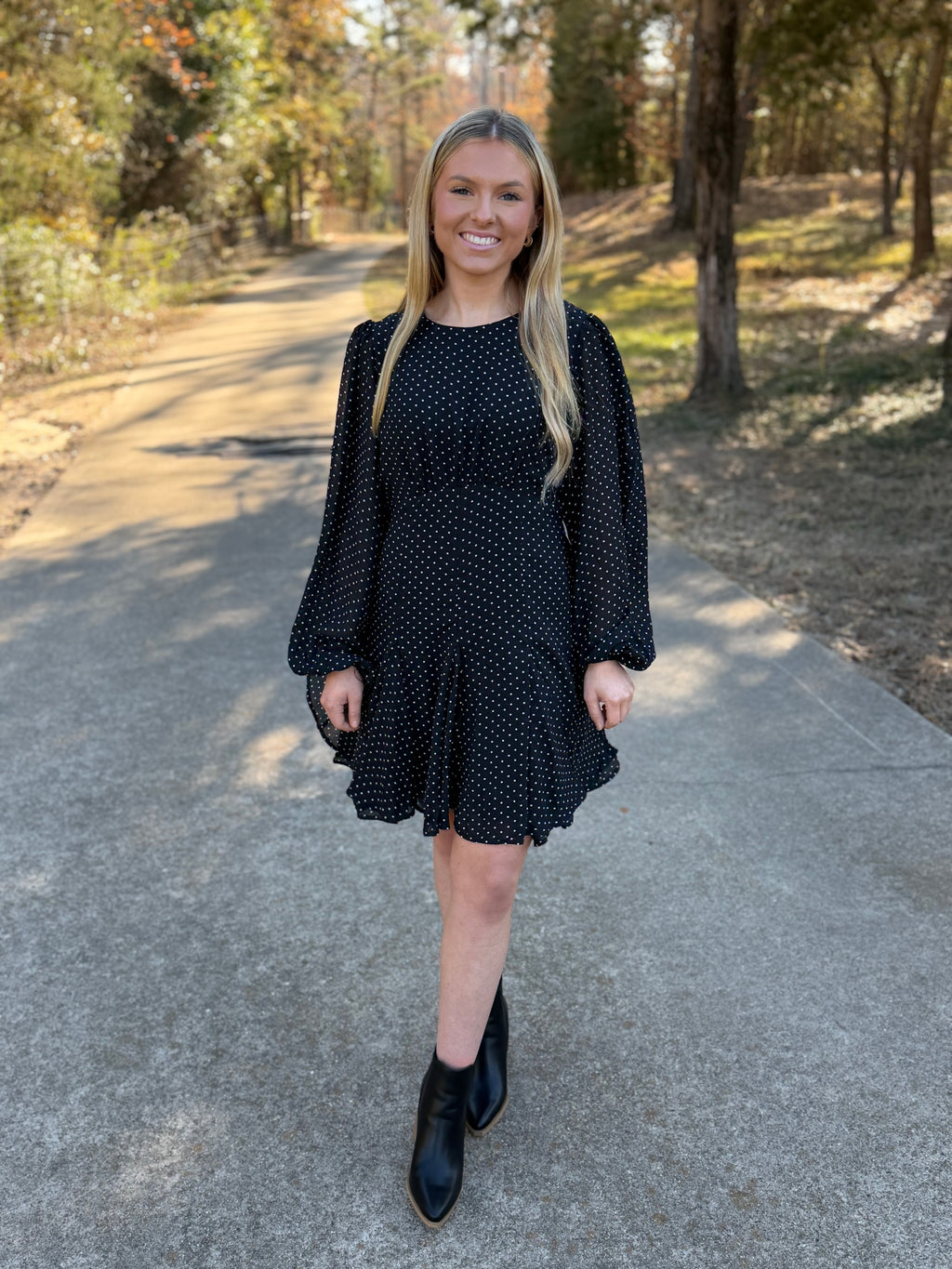 POLKA DOT FLARED MINI DRESS