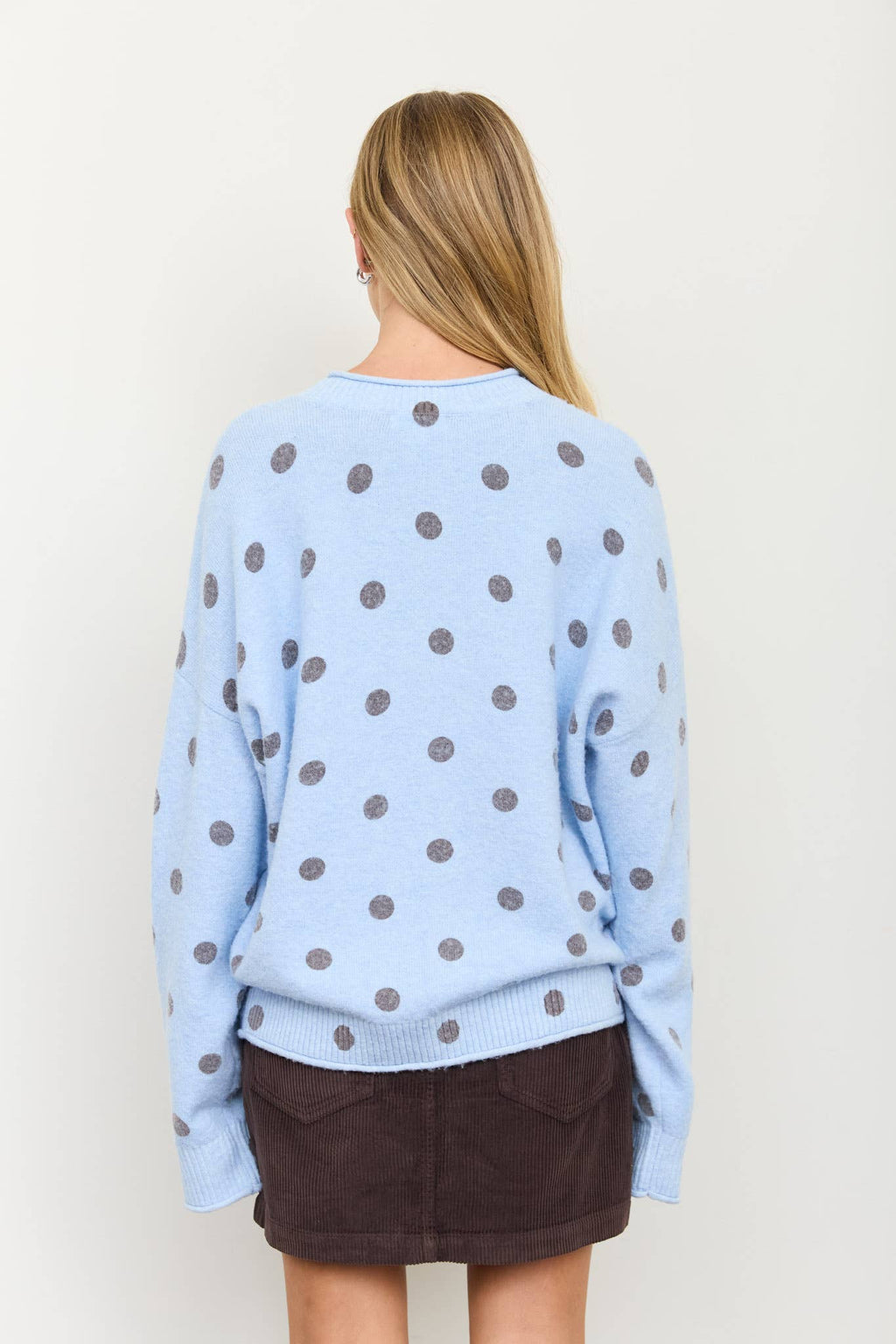 POLKA DOT RAW EDGE WIDE SLEEVE KNIT CARDIGAN