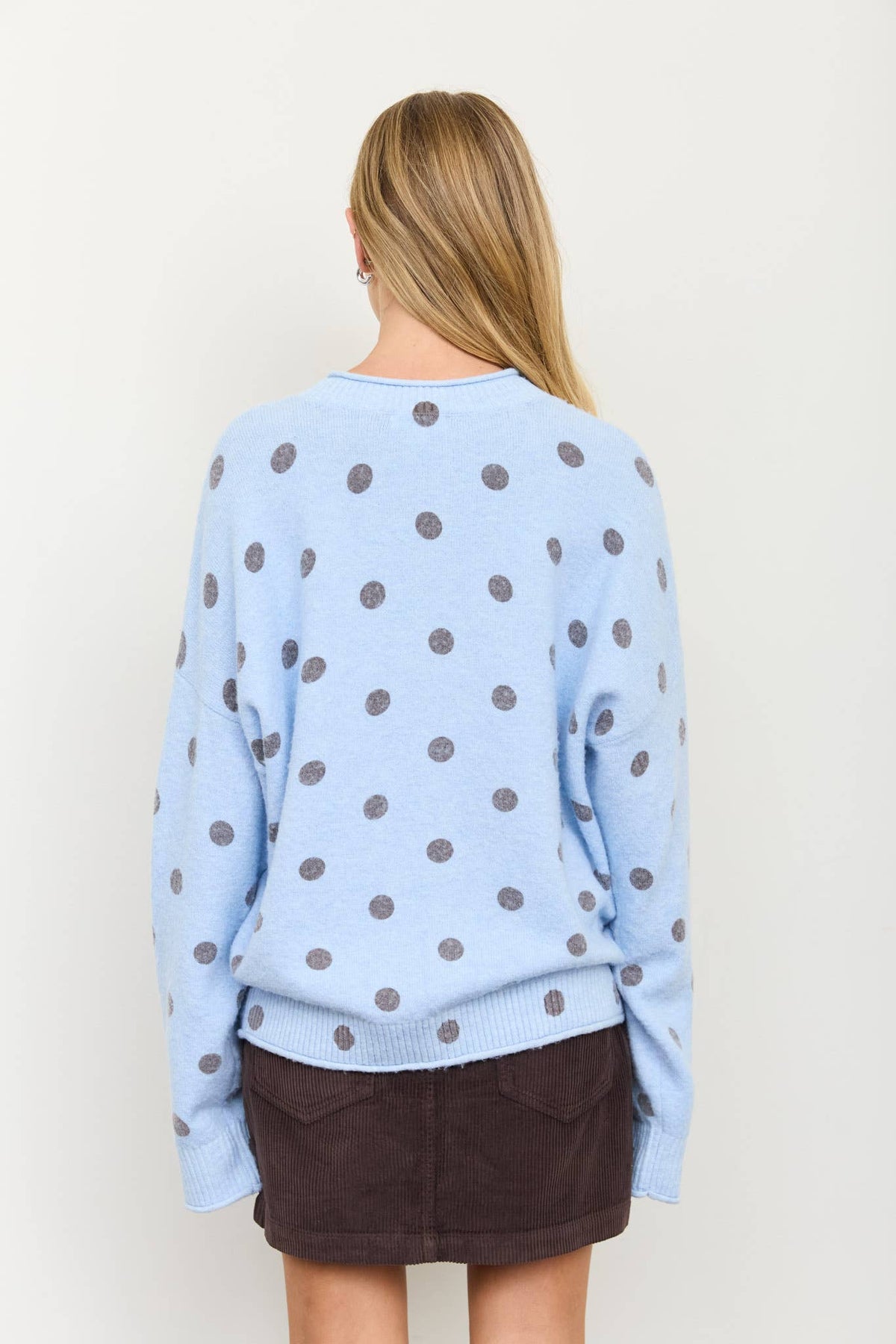 POLKA DOT RAW EDGE WIDE SLEEVE KNIT CARDIGAN