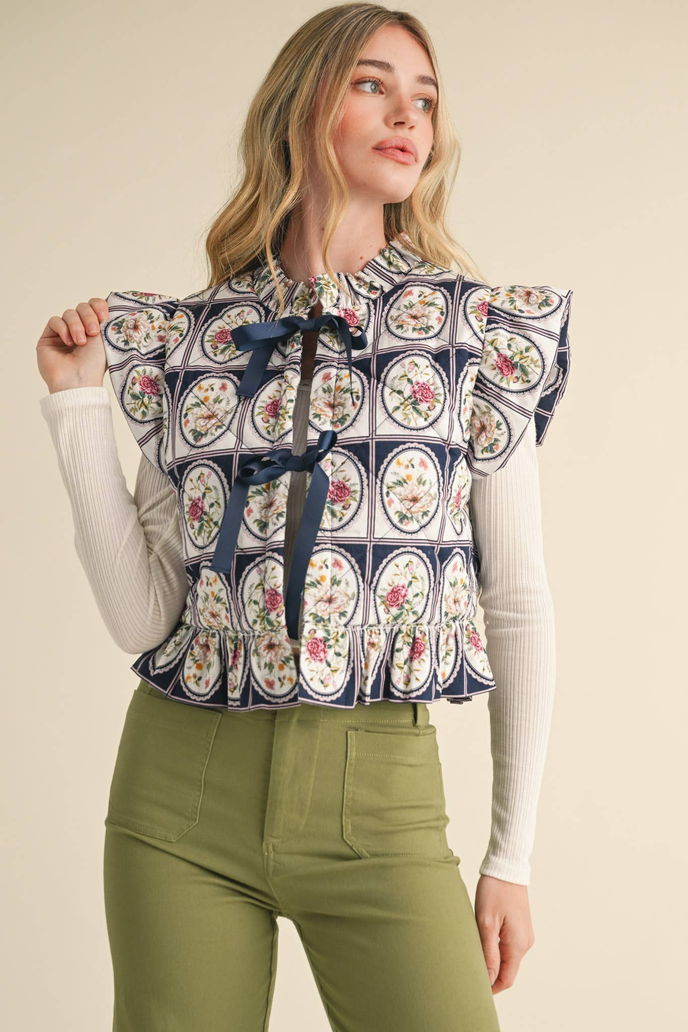 Vintage Flutter Sleeve Floral Puff Vest