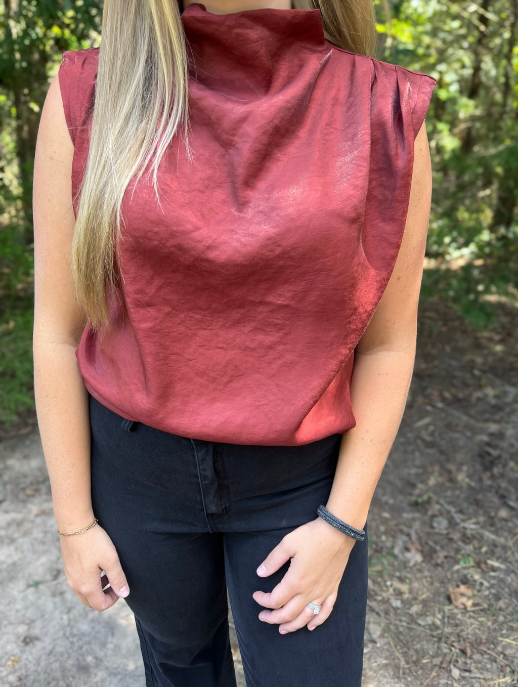 Cowl Neck Pleats Sleeveless Top