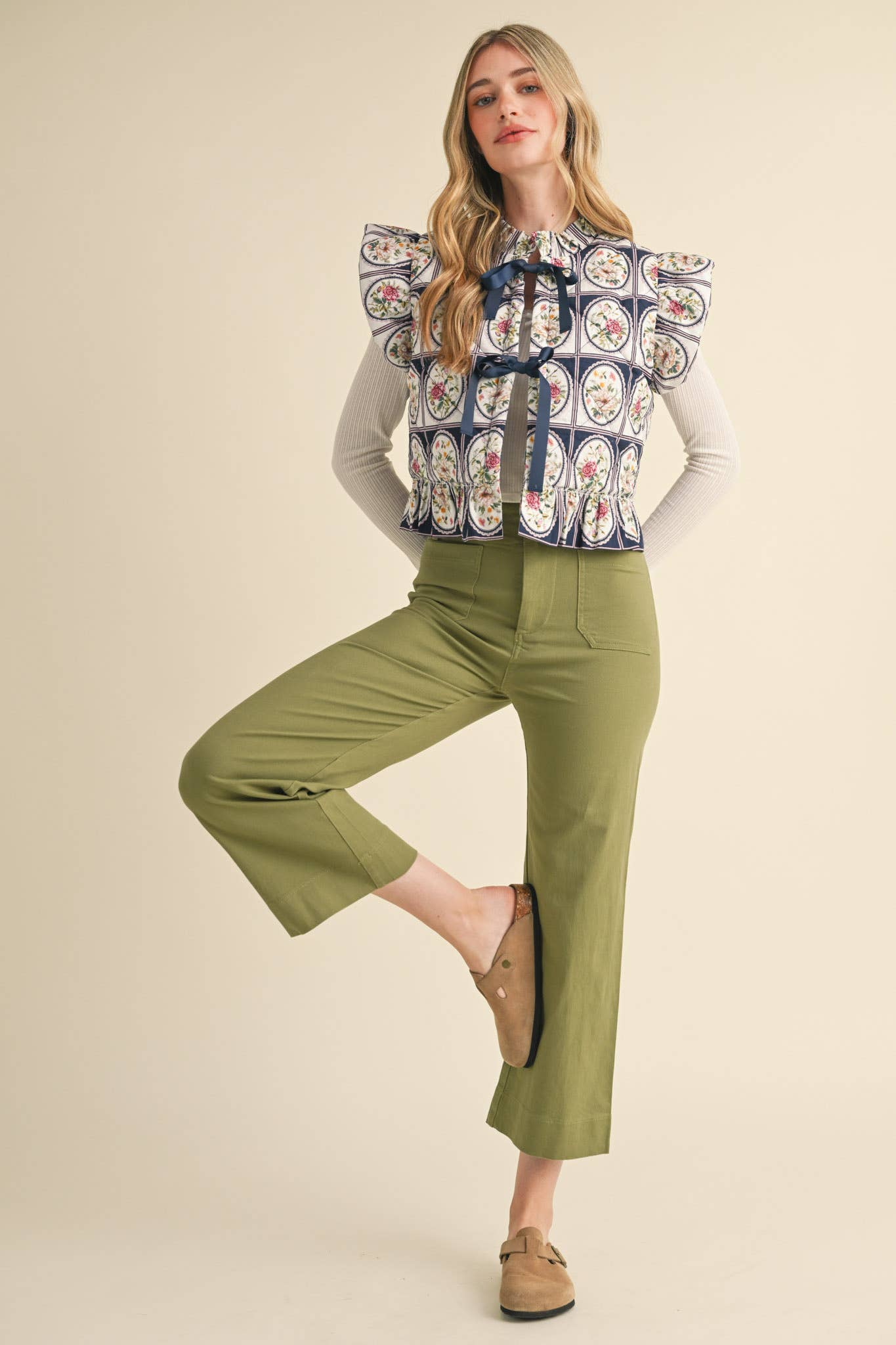 Vintage Flutter Sleeve Floral Puff Vest