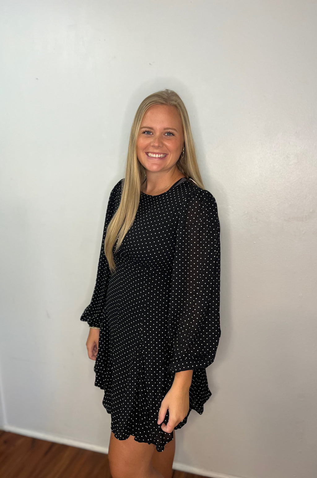 POLKA DOT FLARED MINI DRESS