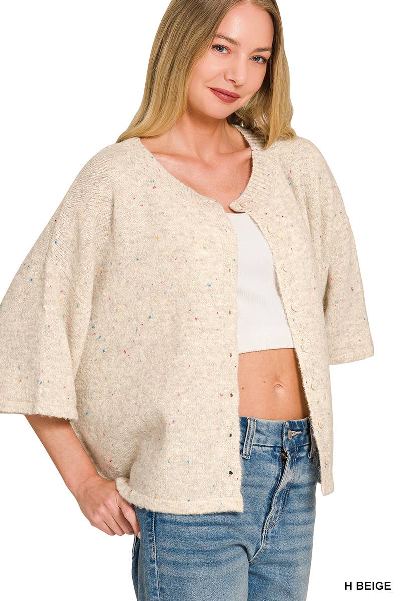 Wool Blend Short Sleeve Cardigan Sweater
