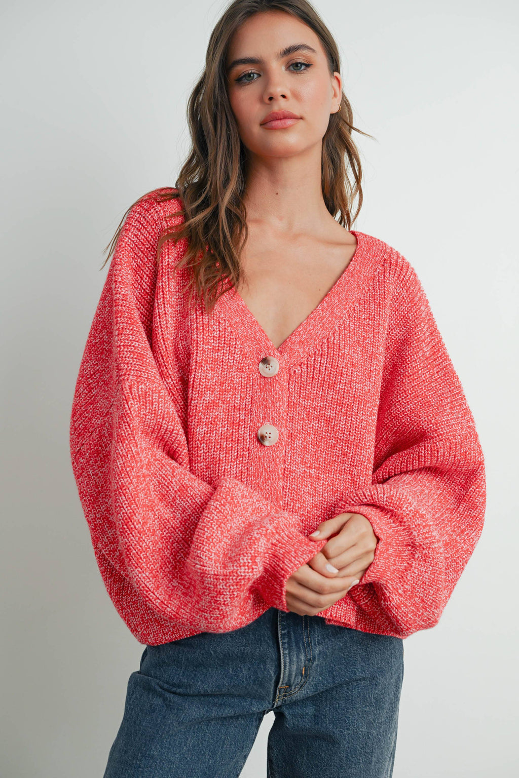 V-neck Button Down Long Sleeve Cardigan