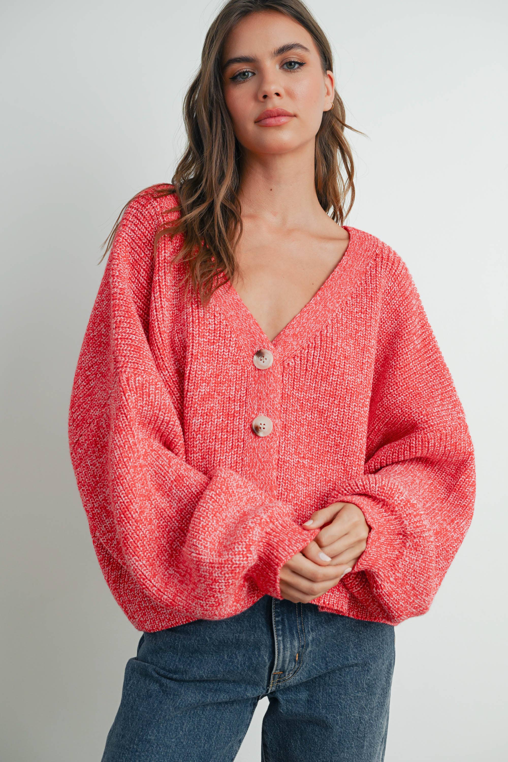 V-neck Button Down Long Sleeve Cardigan