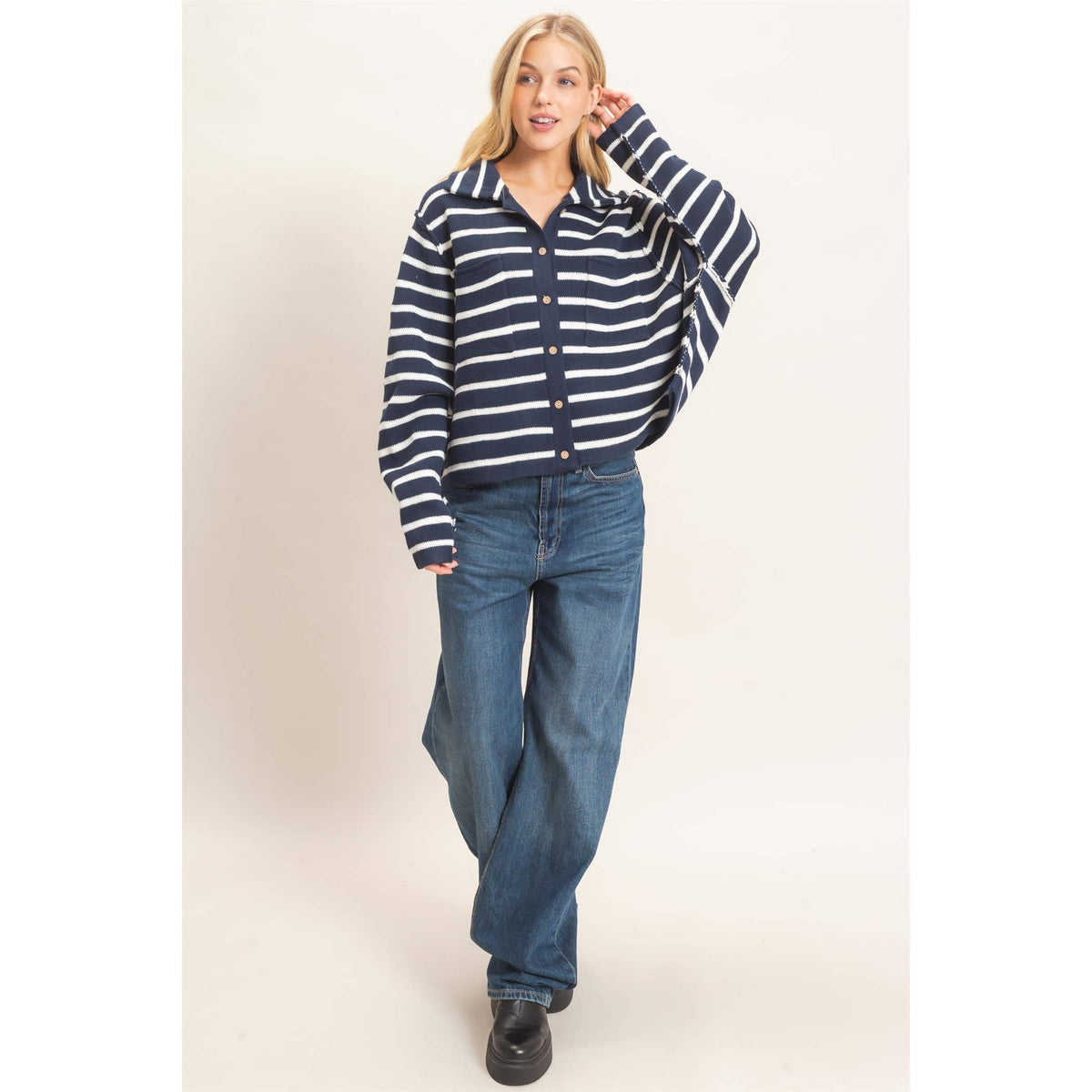 Striped Button Front Cardigan