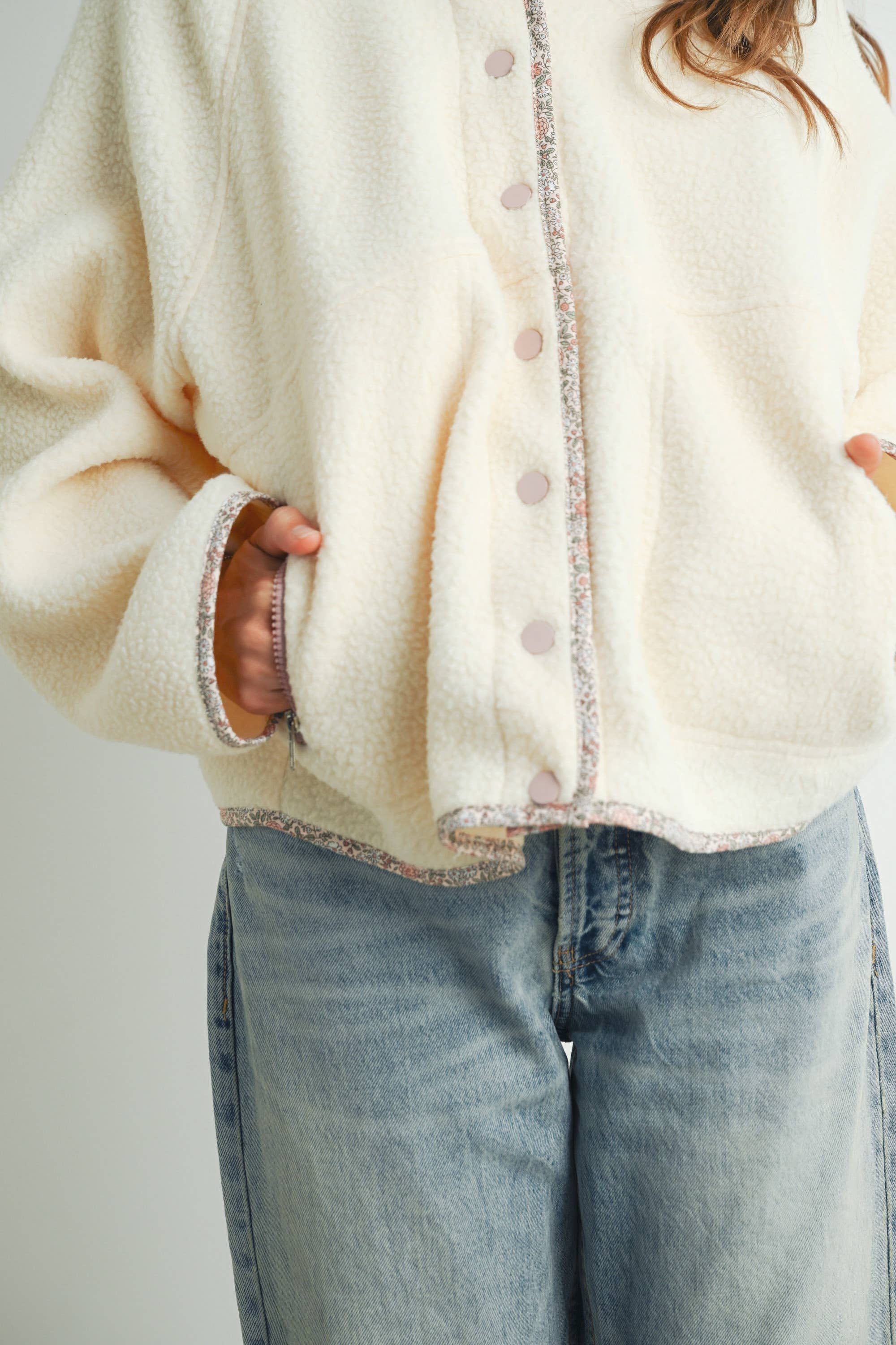 Cozy Snap Mock Neck Sherpa Fleece Jacket