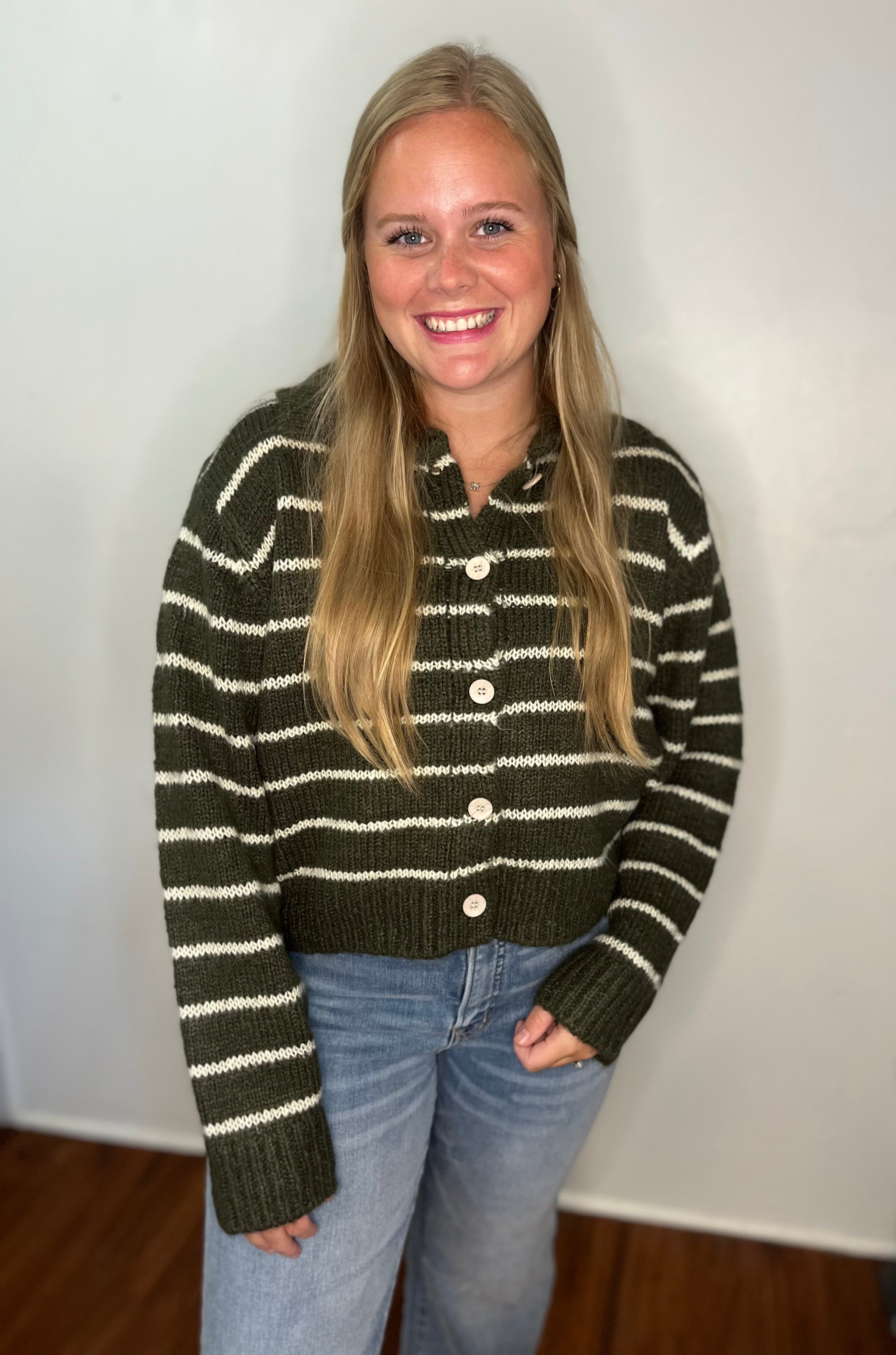 Olive Striped Cardigan Button Down