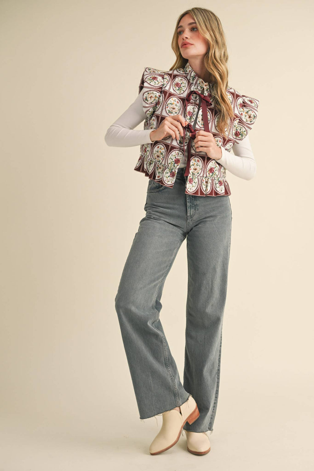 Vintage Flutter Sleeve Floral Puff Vest