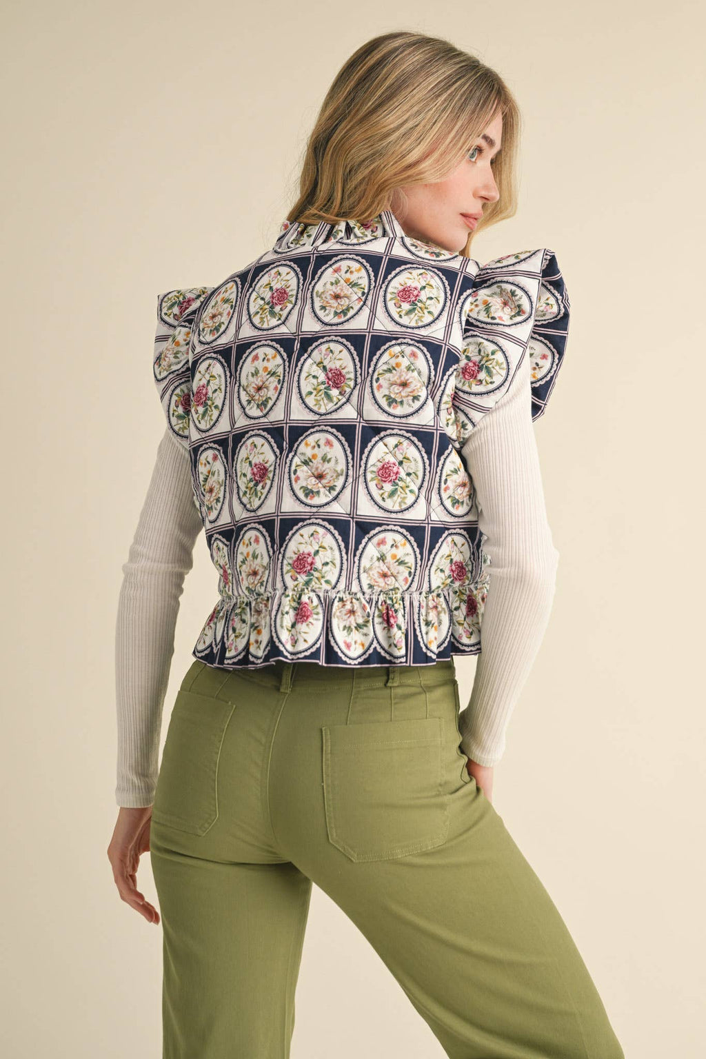 Vintage Flutter Sleeve Floral Puff Vest