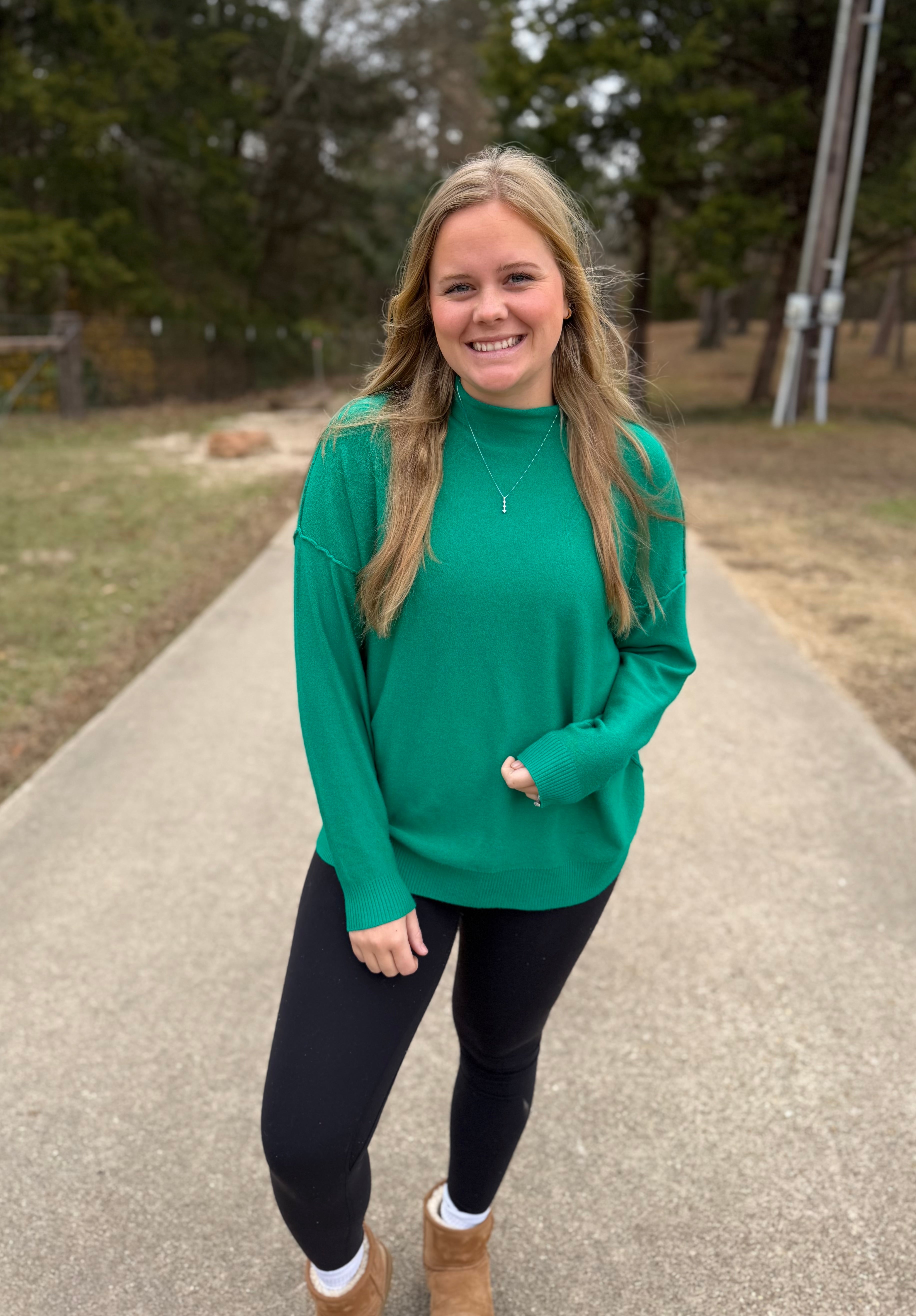 Mock Neck Exposed Seam Sweater