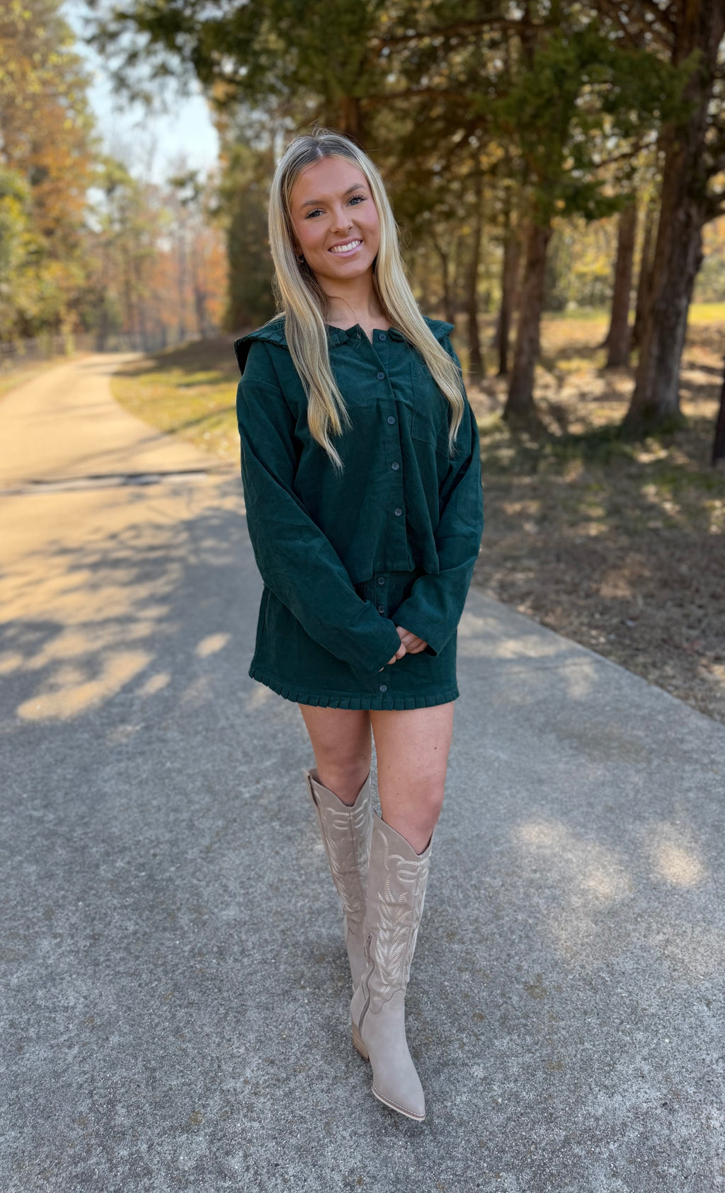 CORDUROY JACKET FRILL DETAIL COLLAR & MINI SKIRT