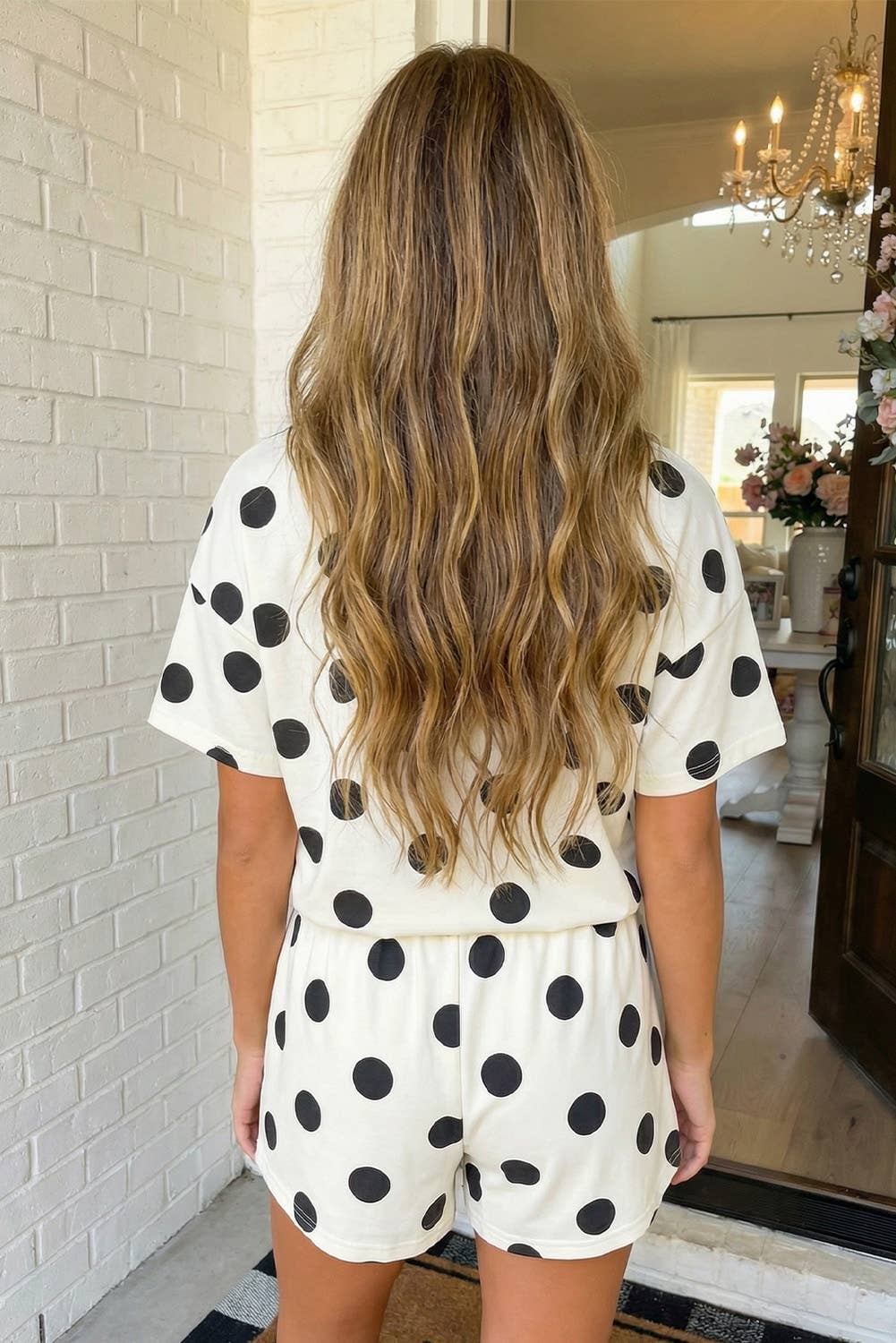 LAS Polka Dot Print Loose Tee Drawstring Short Set (S-XL)