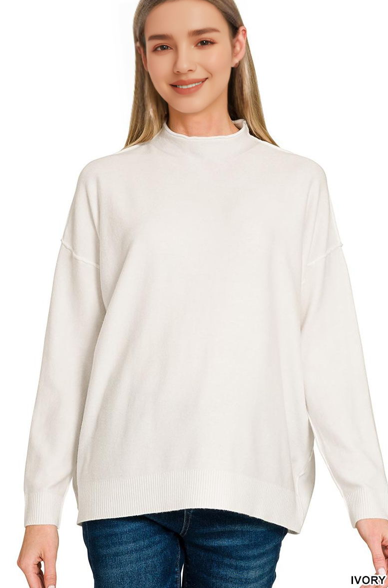 Mock Neck Exposed Seam Sweater