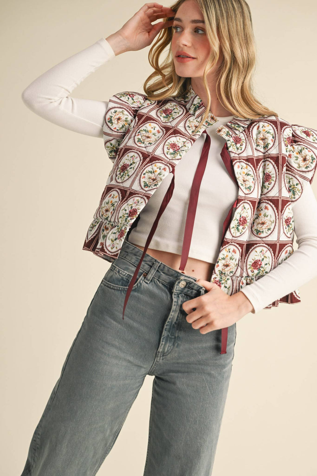 Vintage Flutter Sleeve Floral Puff Vest