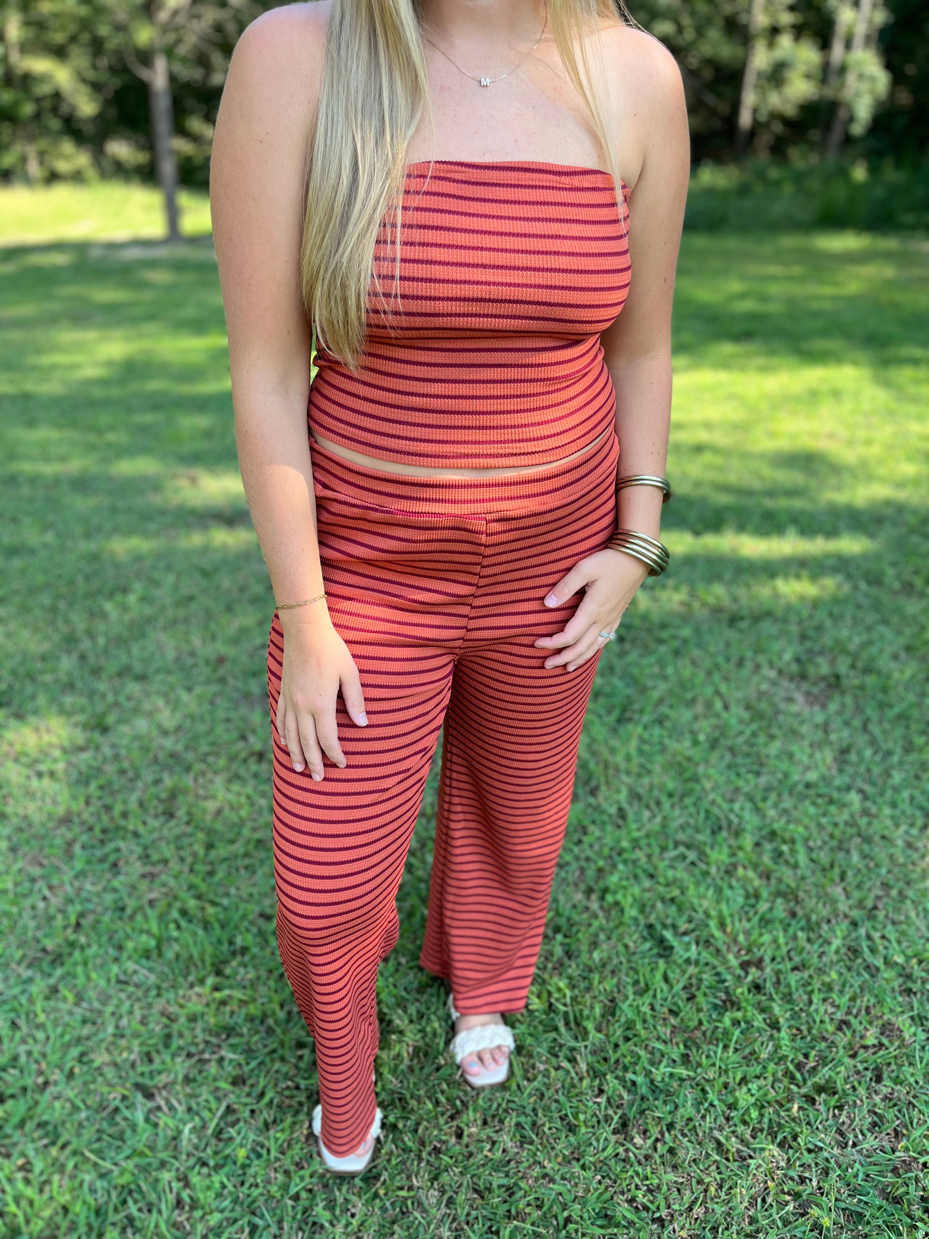 Strapless Striped Casual Top Set