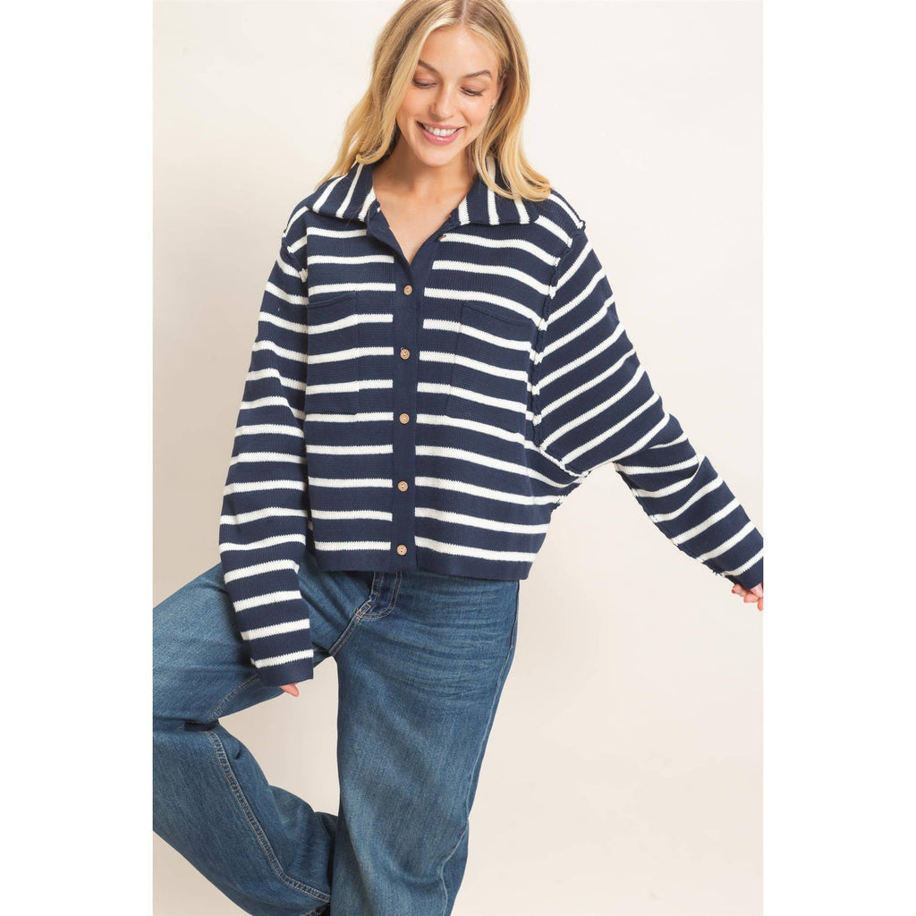Striped Button Front Cardigan