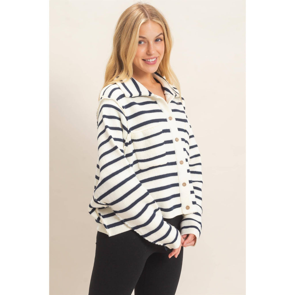 Striped Button Front Cardigan