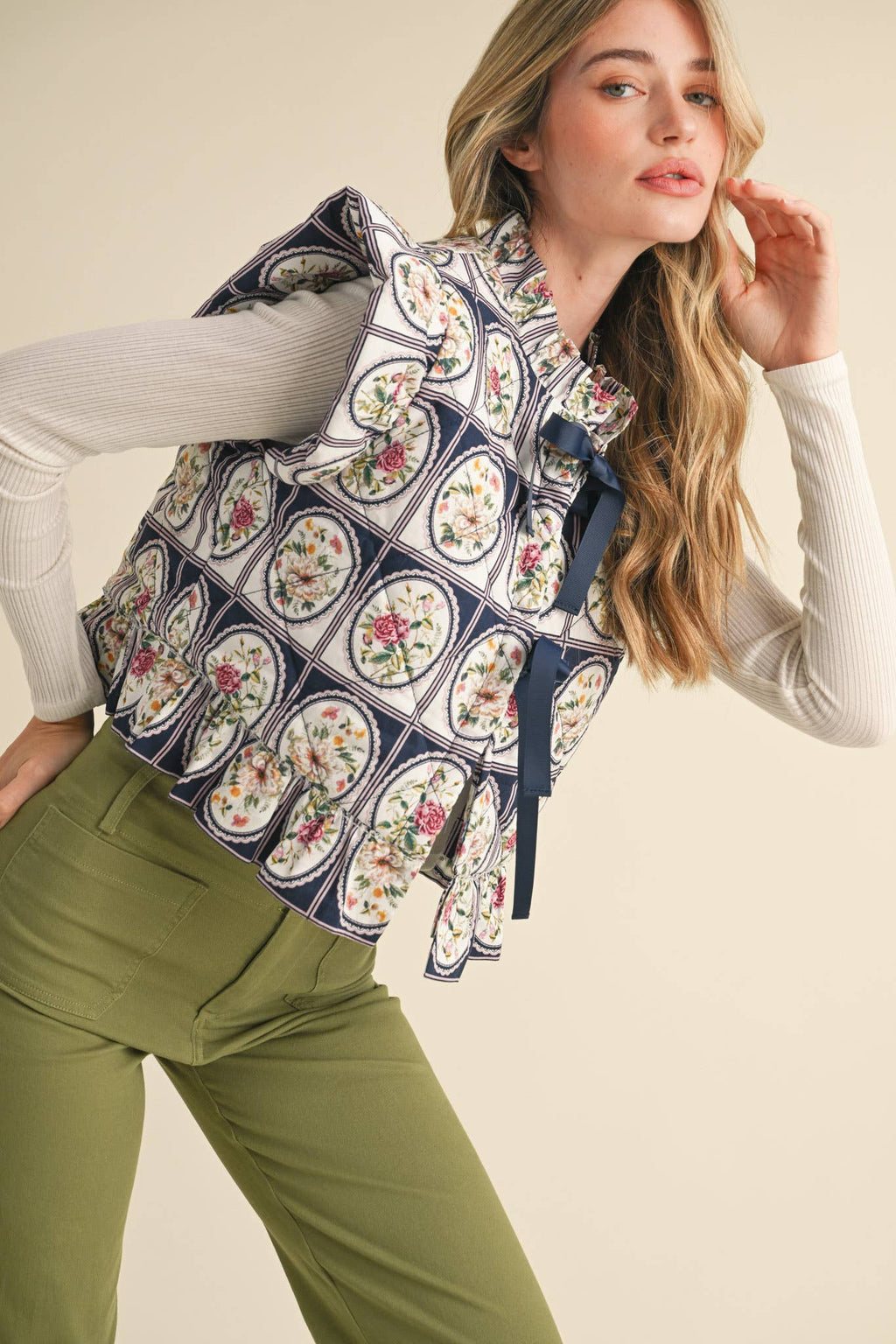 Vintage Flutter Sleeve Floral Puff Vest